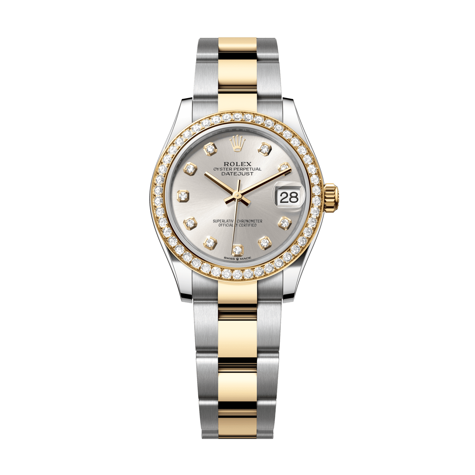 Rolex Datejust 31 31 mm Silver Set With Diamonds Dial Oystersteel and 18k Yellow Gold Oyster Bracelet 278383rbr-0019 - WATCHXNYC