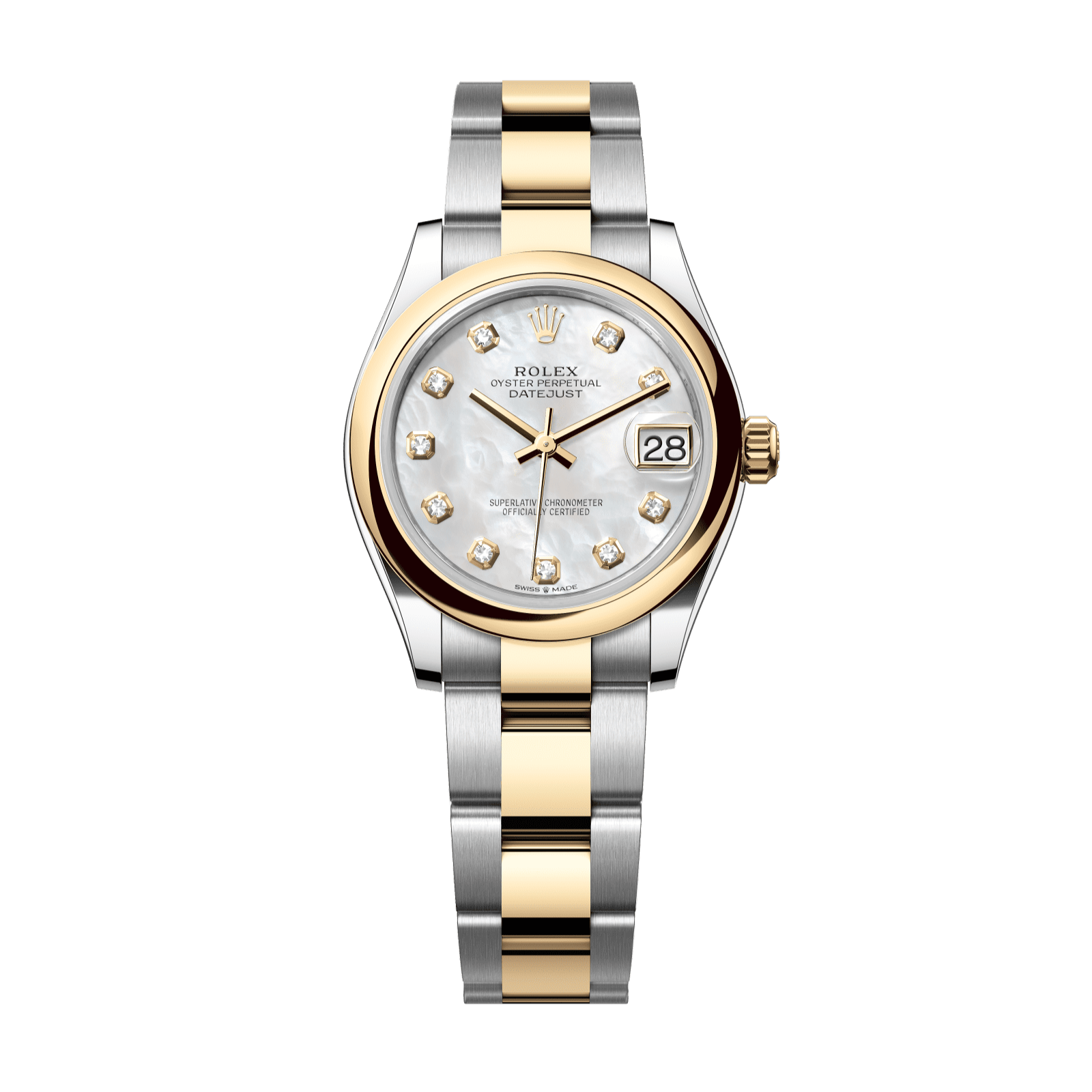 Rolex Datejust 31 31 mm White Mother-Of-Pearl Set With Diamonds Dial Oystersteel and 18k Yellow Gold Oyster Bracelet 278243-0027 - WATCHXNYC