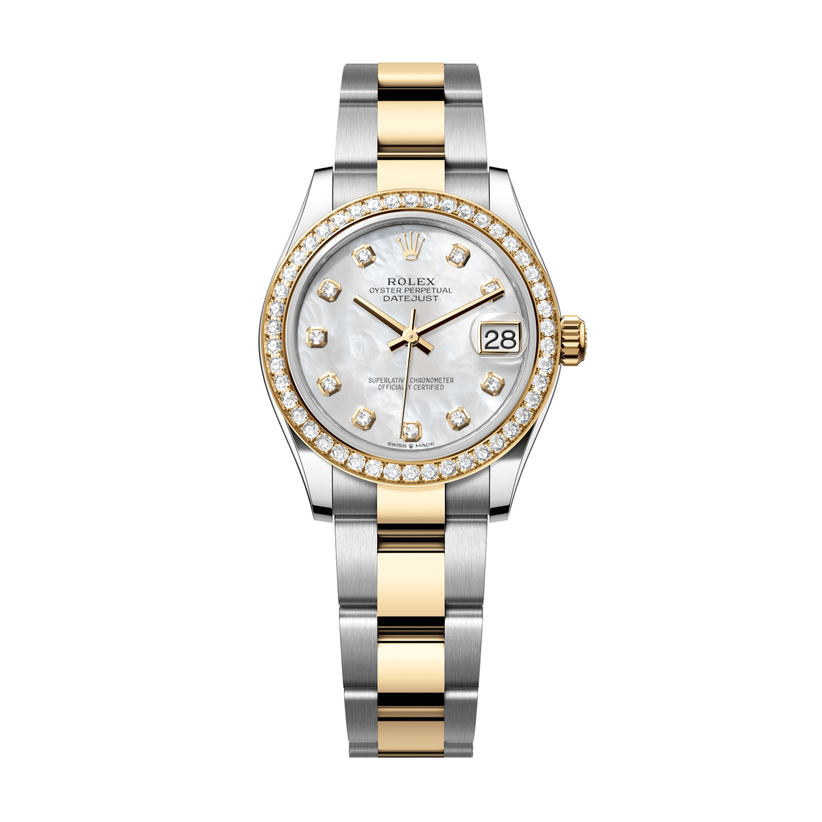 Rolex Datejust 31 31 mm White Mother-Of-Pearl Set With Diamonds Dial Oystersteel and 18k Yellow Gold Oyster Bracelet 278383rbr-0027 - WATCHXNYC