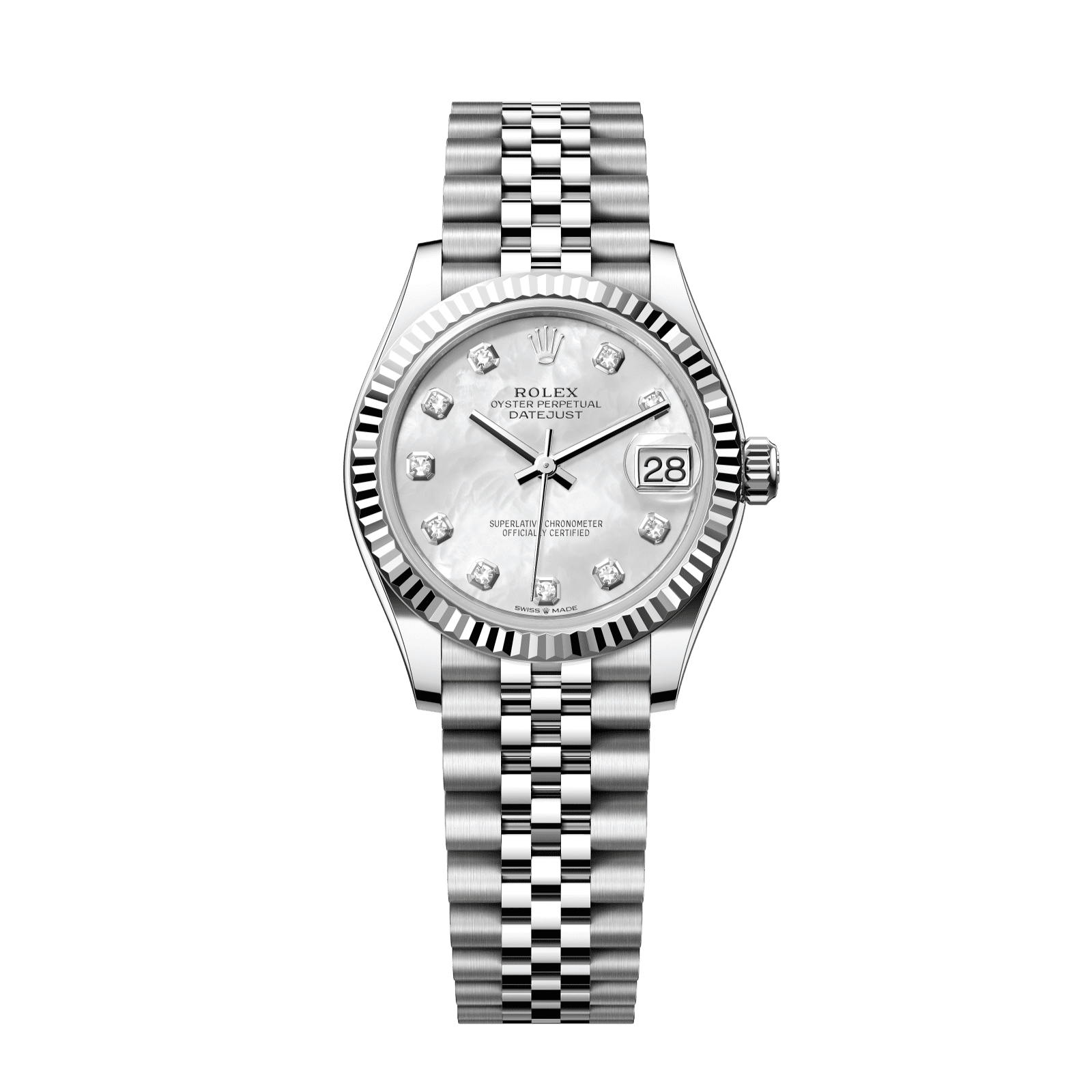 Rolex Datejust 31 31 mm White Mother-Of-Pearl Set With Diamonds Dial Oystersteel and White Gold Jubilee Bracelet 278274-0006 - WATCHXNYC