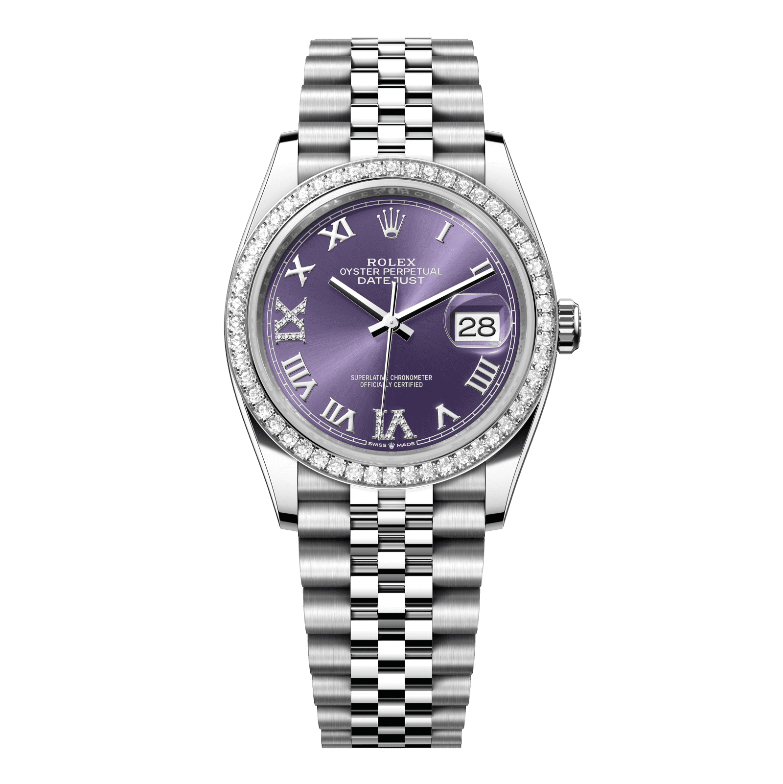 Rolex Datejust 36 36 mm Aubergine Set With Diamonds Dial Oystersteel and White Gold Jubilee Bracelet 126284rbr-0013 - WATCHXNYC