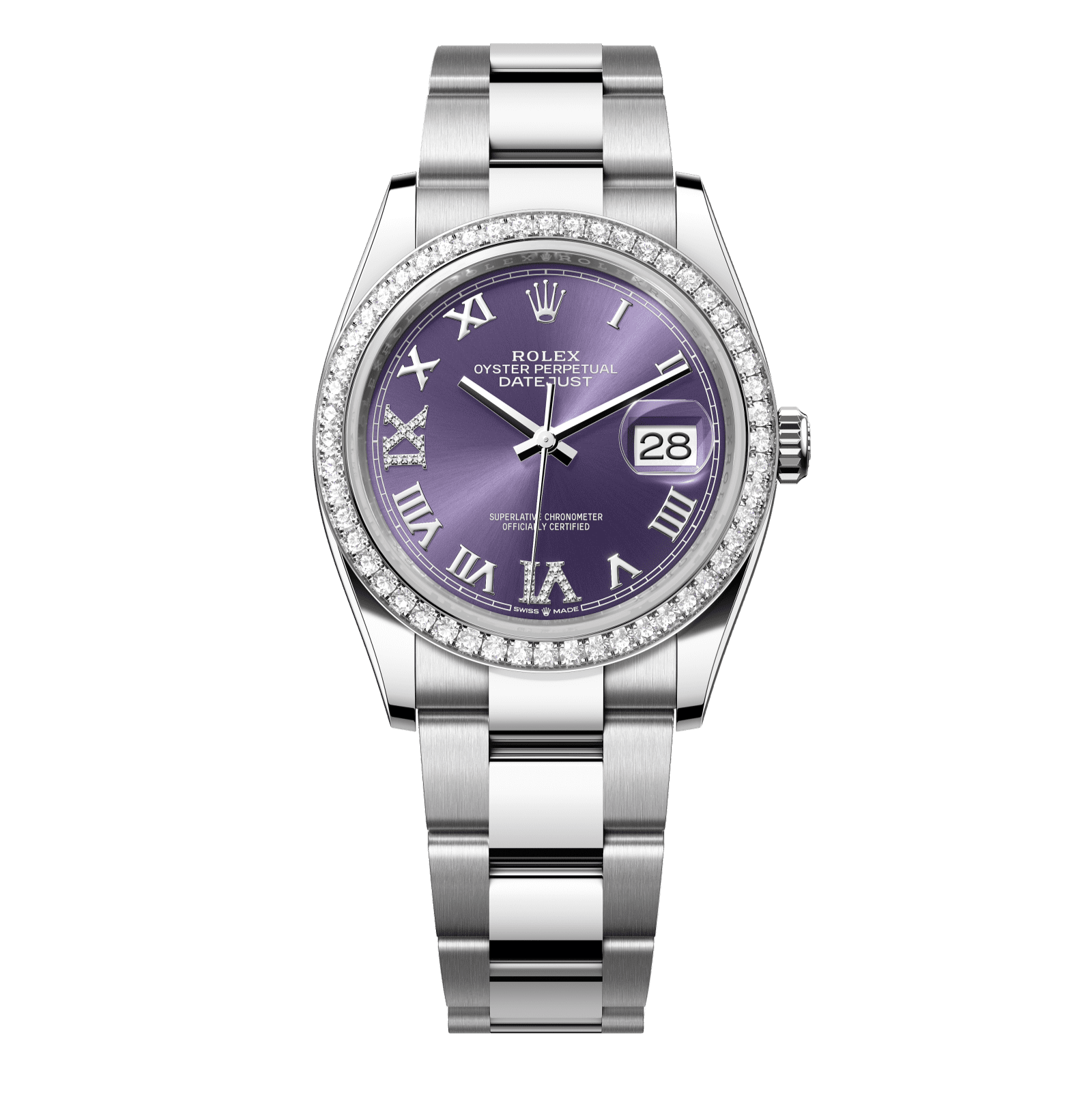 Rolex Datejust 36 36 mm Aubergine Set With Diamonds Dial Oystersteel and White Gold Oyster Bracelet 126284rbr-0014 - WATCHXNYC