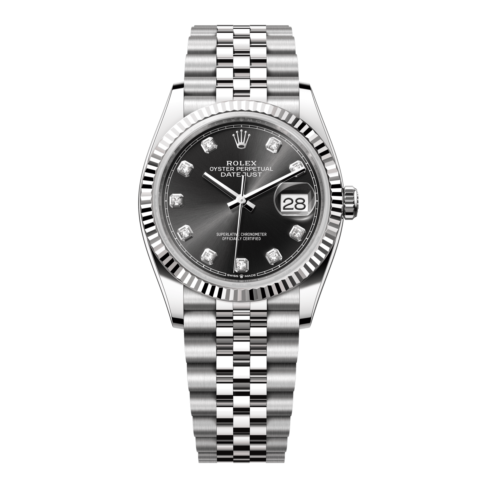 Rolex Datejust 36 36 mm Bright Black Dial with Diamonds Oystersteel and White Gold Jubilee Bracelet 126234-0027 - WATCHXNYC