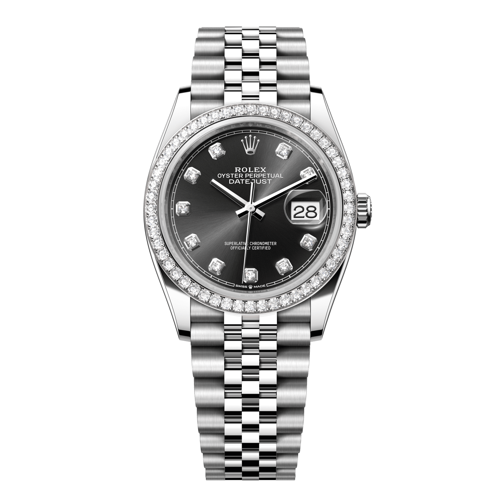 Rolex Datejust 36 36 mm Bright Black Dial with Diamonds Oystersteel and White Gold Jubilee Bracelet 126284rbr-0019 - WATCHXNYC