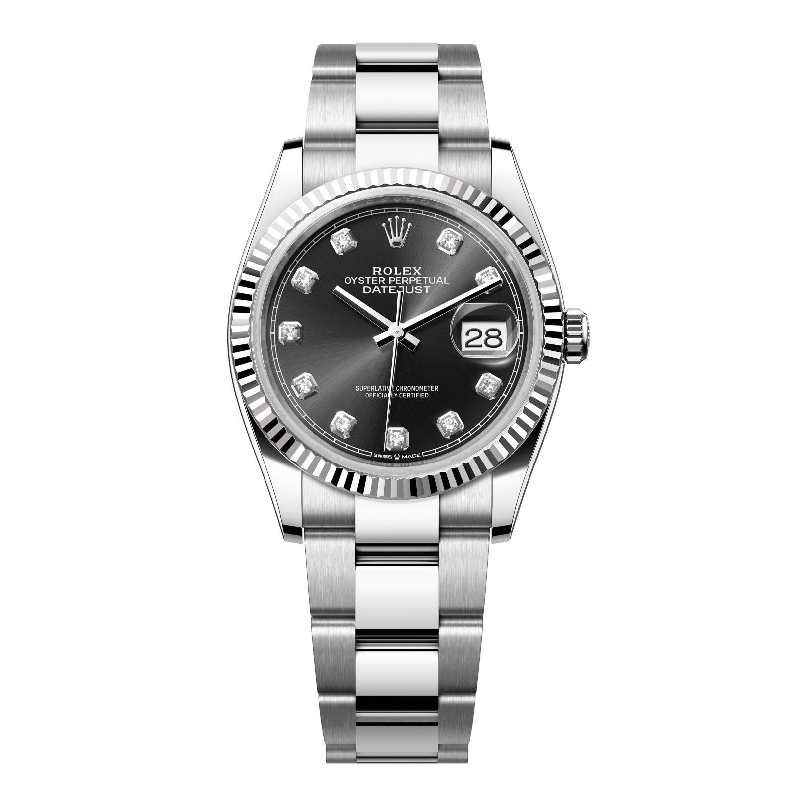 Rolex Datejust 36 36 mm Bright Black Dial with Diamonds Oystersteel and White Gold Oyster Bracelet 126234-0028 - WATCHXNYC