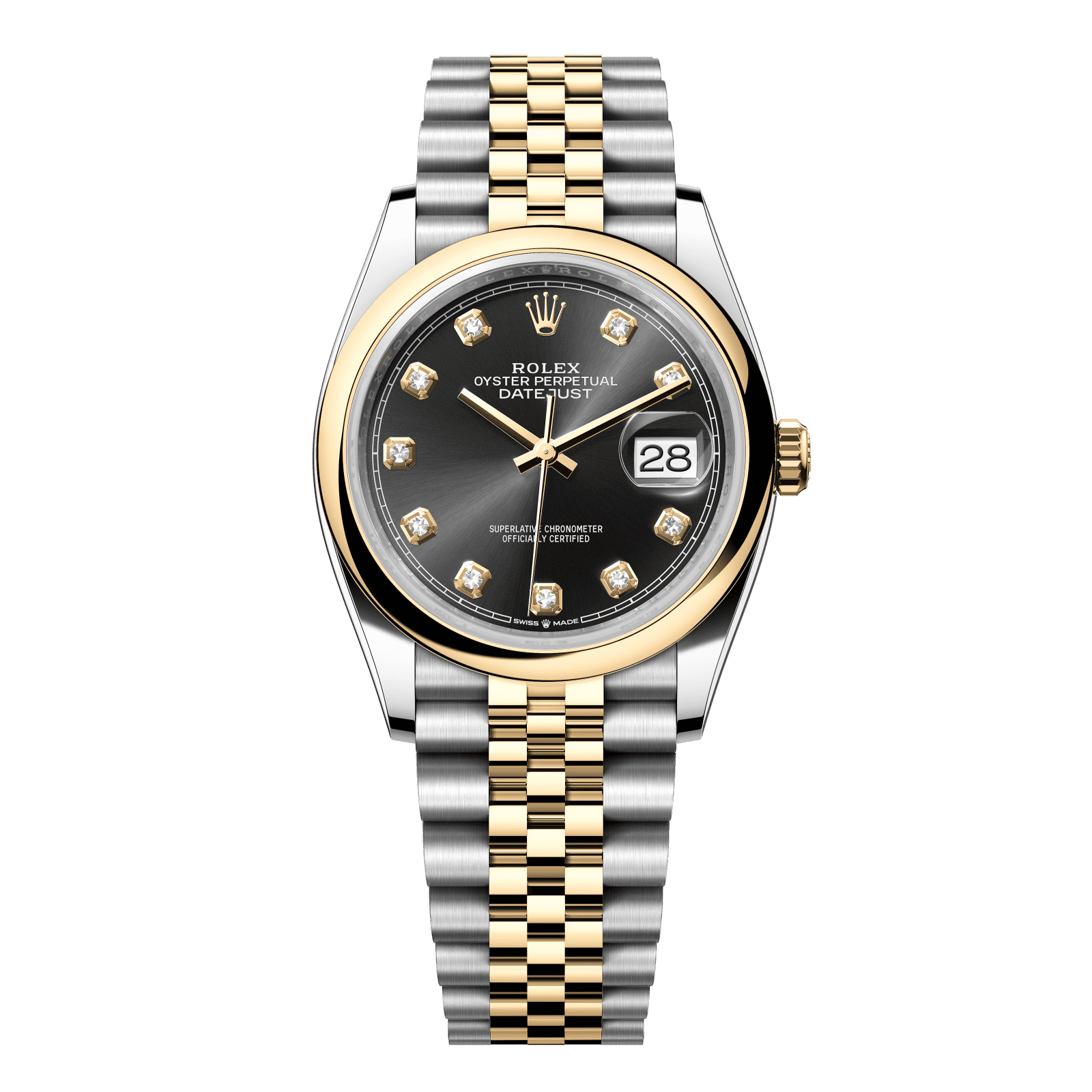 Rolex Datejust 36 36 mm Bright Black Set With Diamonds Dial Oystersteel and 18k Yellow Gold Jubilee Bracelet 126203-0021 - WATCHXNYC