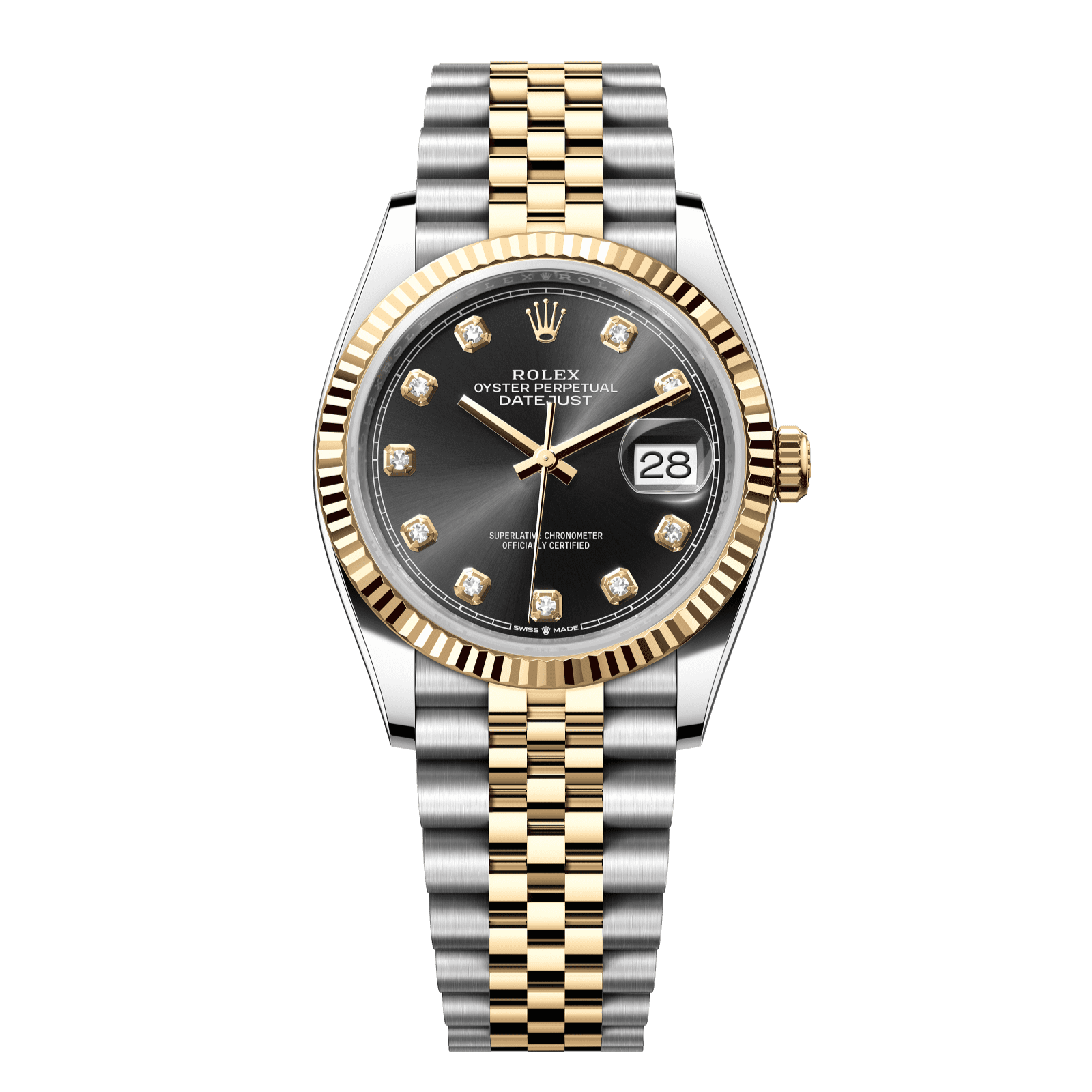 Rolex Datejust 36 36 mm Bright Black Set With Diamonds Dial Oystersteel and 18k Yellow Gold Jubilee Bracelet 126233-0021 - WATCHXNYC