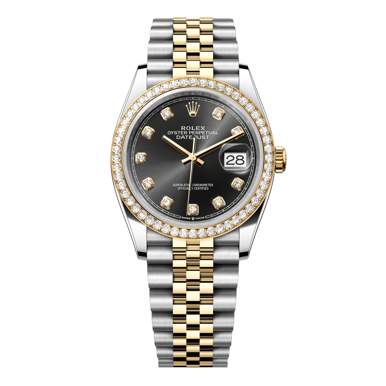 Rolex Datejust 36 36 mm Bright Black Set With Diamonds Dial Oystersteel and 18k Yellow Gold Jubilee Bracelet 126283rbr-0007 - WATCHXNYC