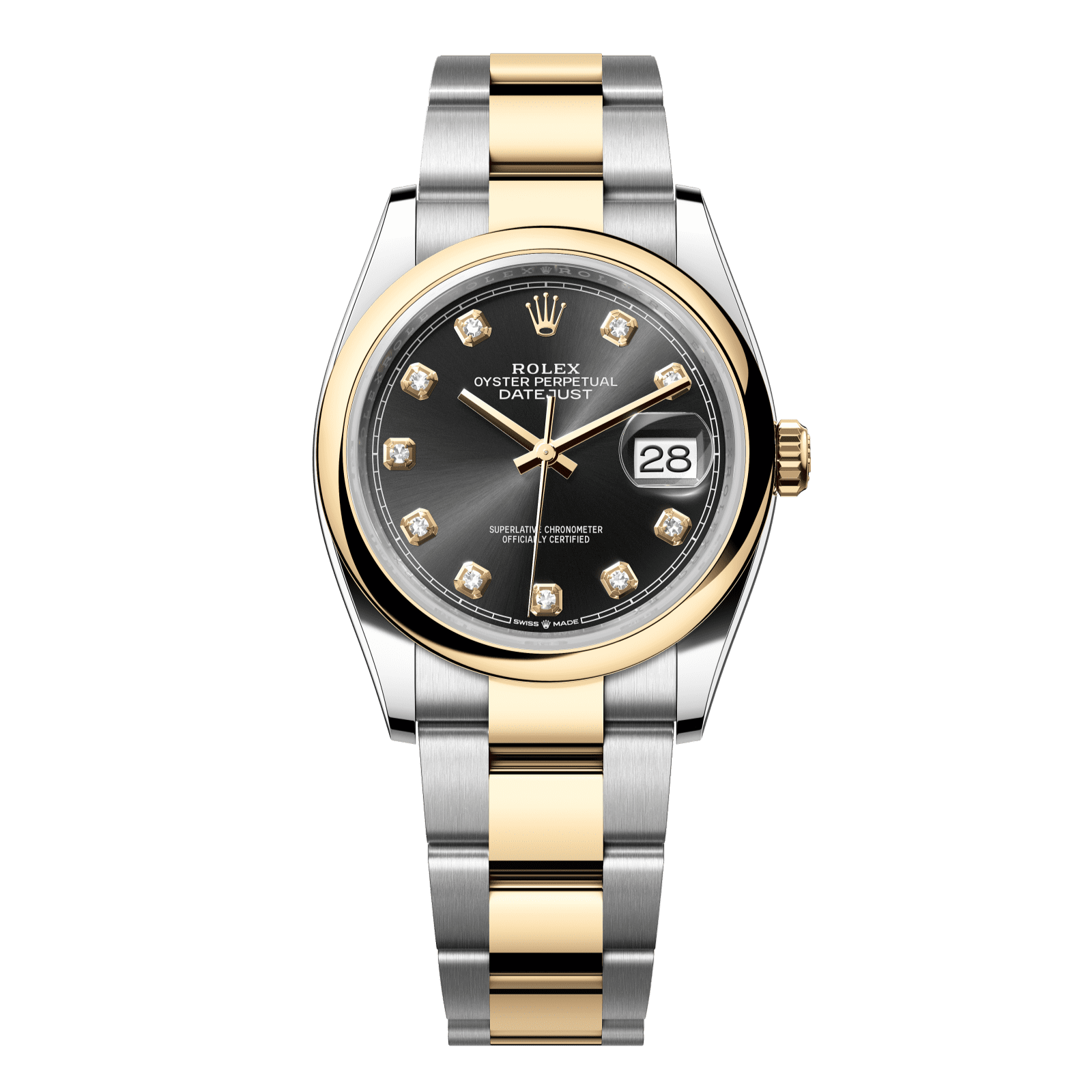 Rolex Datejust 36 36 mm Bright Black Set With Diamonds Dial Oystersteel and 18k Yellow Gold Oyster Bracelet 126203-0022 - WATCHXNYC