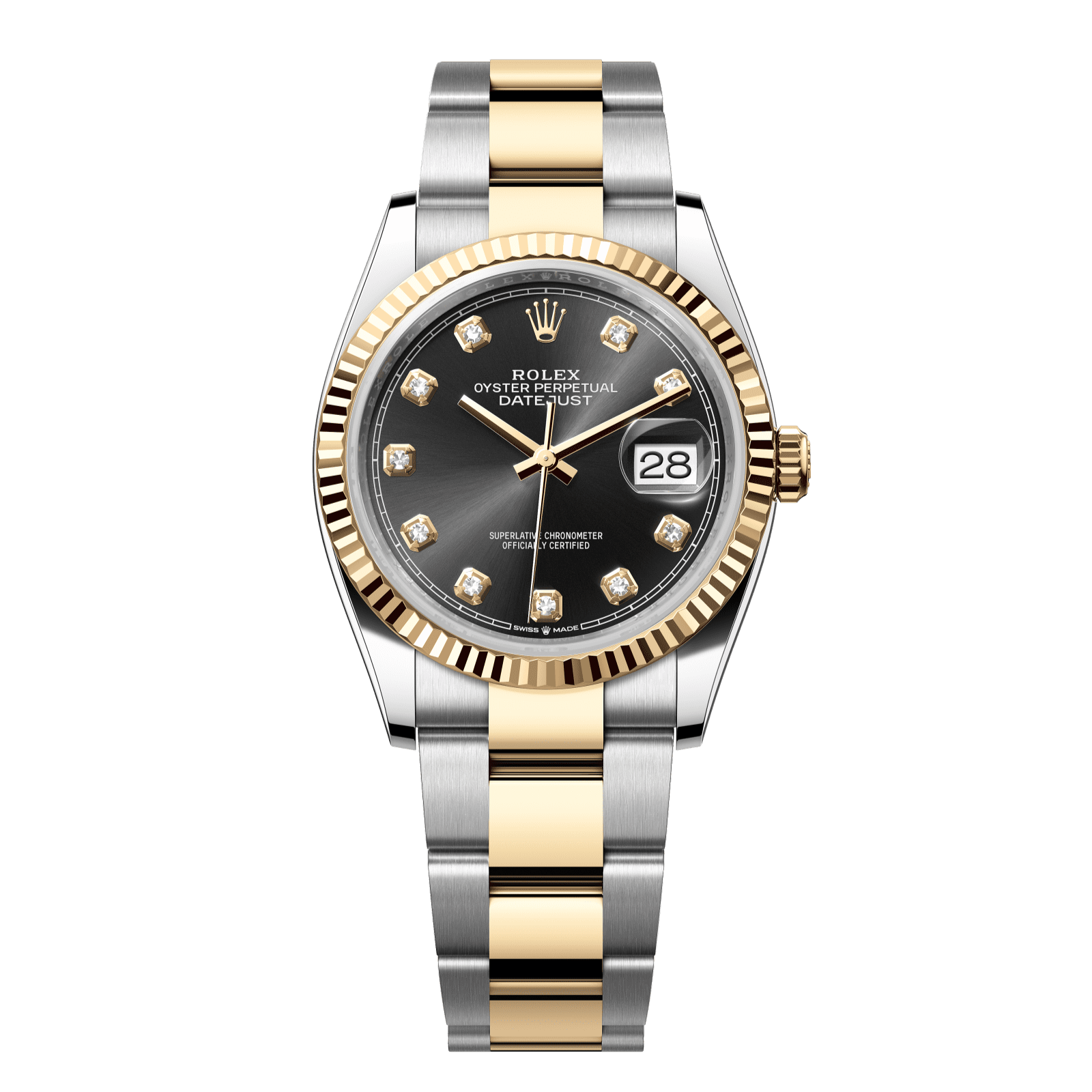 Rolex Datejust 36 36 mm Bright Black Set With Diamonds Dial Oystersteel and 18k Yellow Gold Oyster Bracelet 126233-0022 - WATCHXNYC