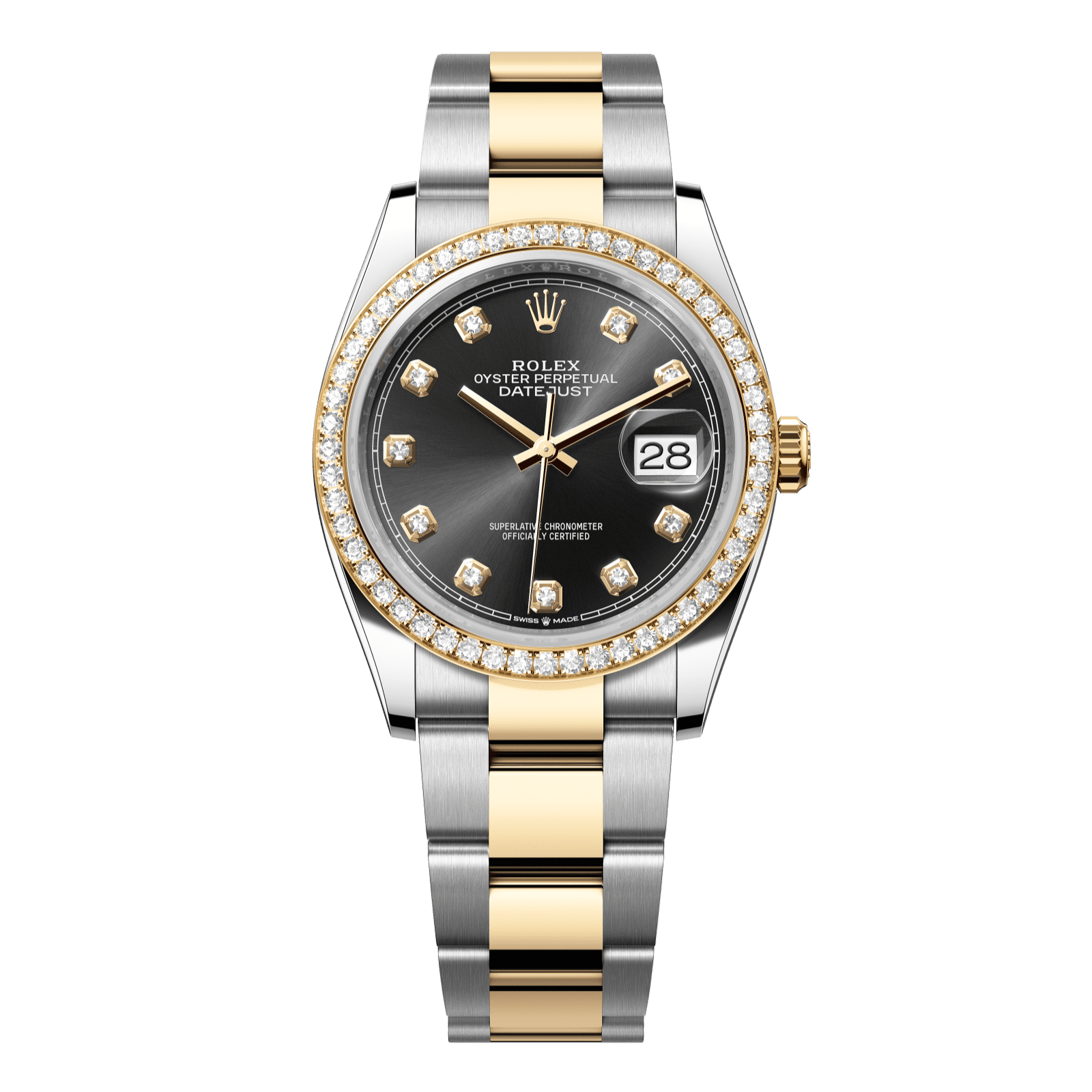 Rolex Datejust 36 36 mm Bright Black Set With Diamonds Dial Oystersteel and 18k Yellow Gold Oyster Bracelet 126283rbr-0008 - WATCHXNYC