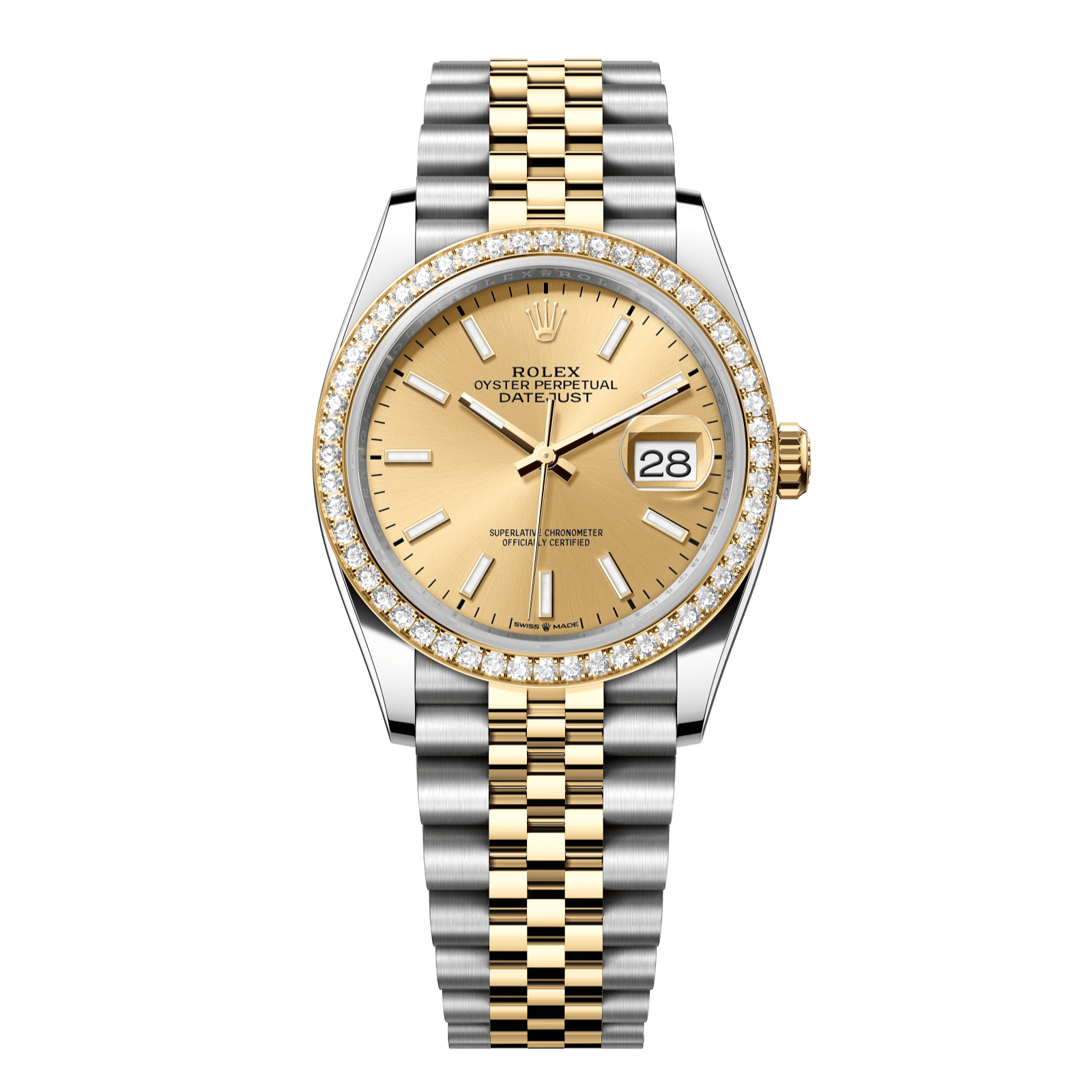 Rolex Datejust 36 36 mm Champagne-Colour Dial with Diamonds  Oystersteel and 18k Yellow Gold Jubilee Bracelet 126283rbr-0001 - WATCHXNYC