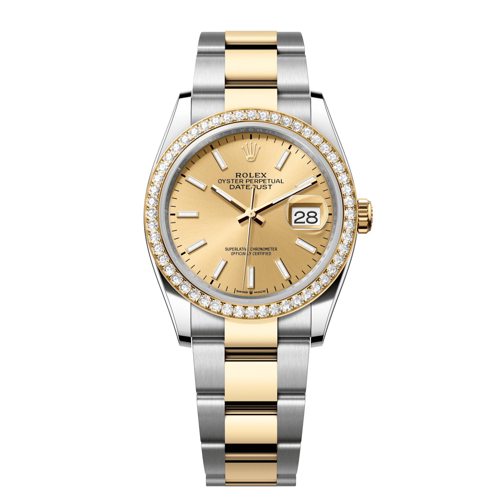 Rolex Datejust 36 36 mm Champagne-Colour Dial with Diamonds  Oystersteel and 18k Yellow Gold Oyster Bracelet 126283rbr-0002 - WATCHXNYC
