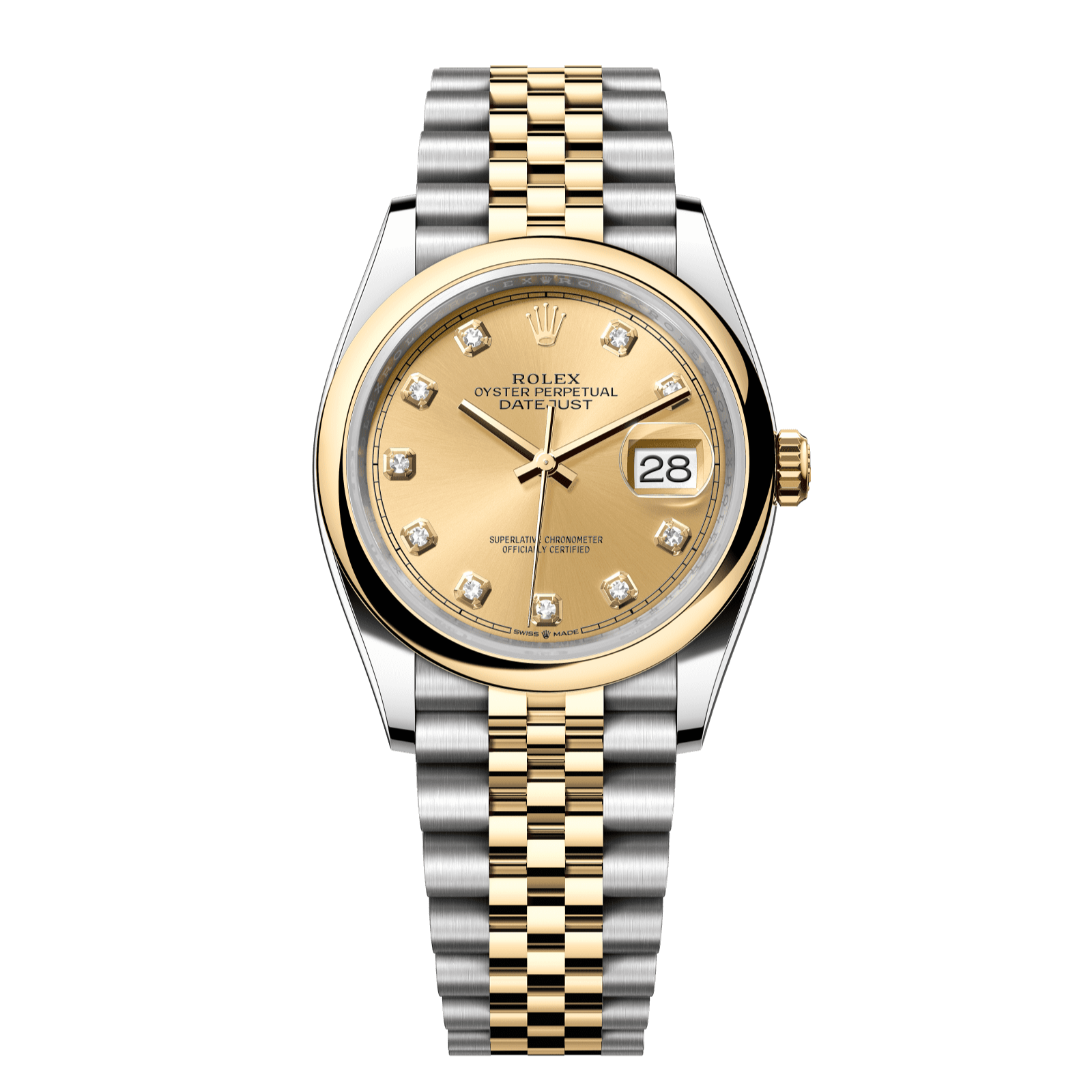 Rolex Datejust 36 36 mm Champagne-Colour Set With Diamonds Dial Oystersteel and 18k Yellow Gold Jubilee Bracelet 126203-0017 - WATCHXNYC