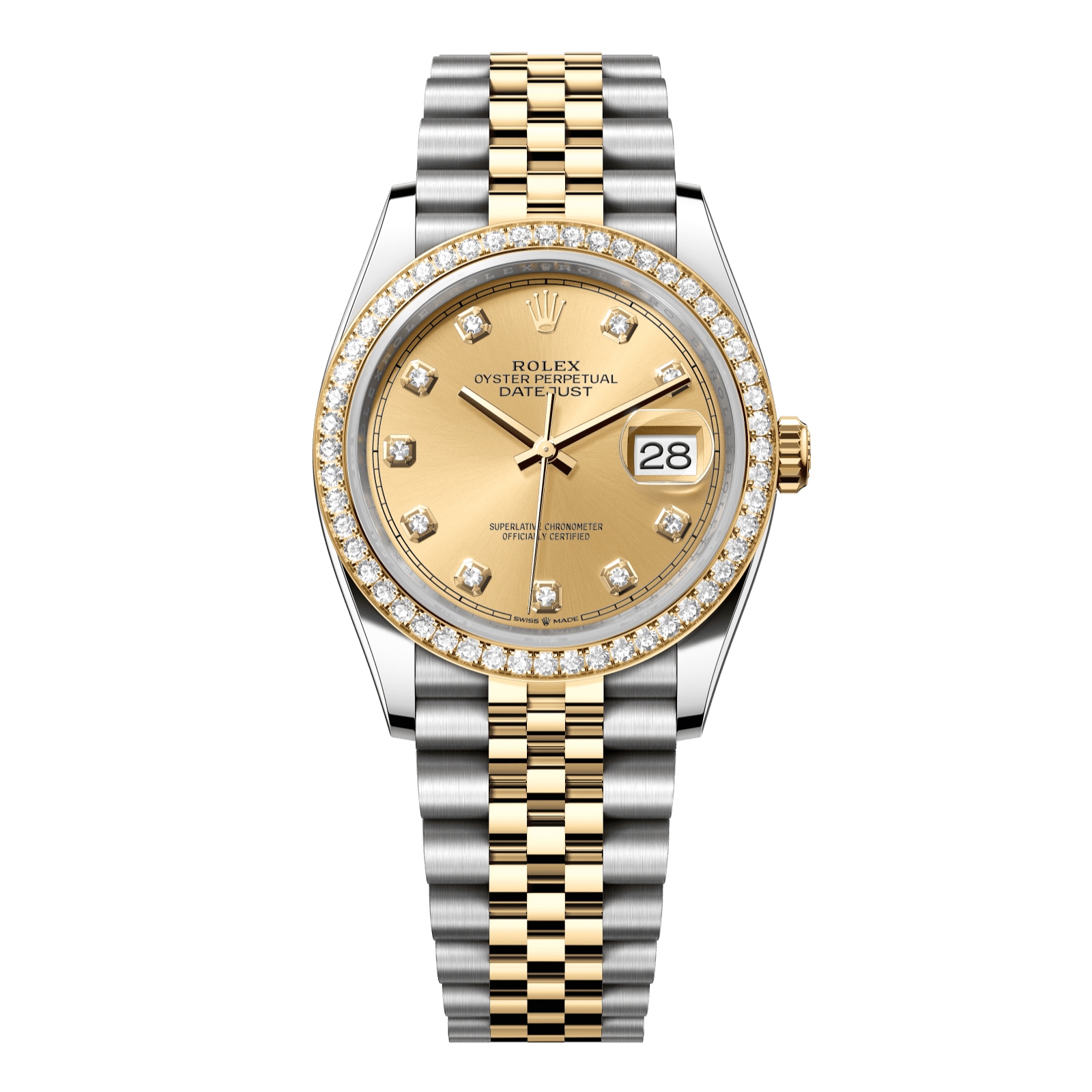 Rolex Datejust 36 36 mm Champagne-Colour Set With Diamonds Dial Oystersteel and 18k Yellow Gold Jubilee Bracelet 126283rbr-0003 - WATCHXNYC