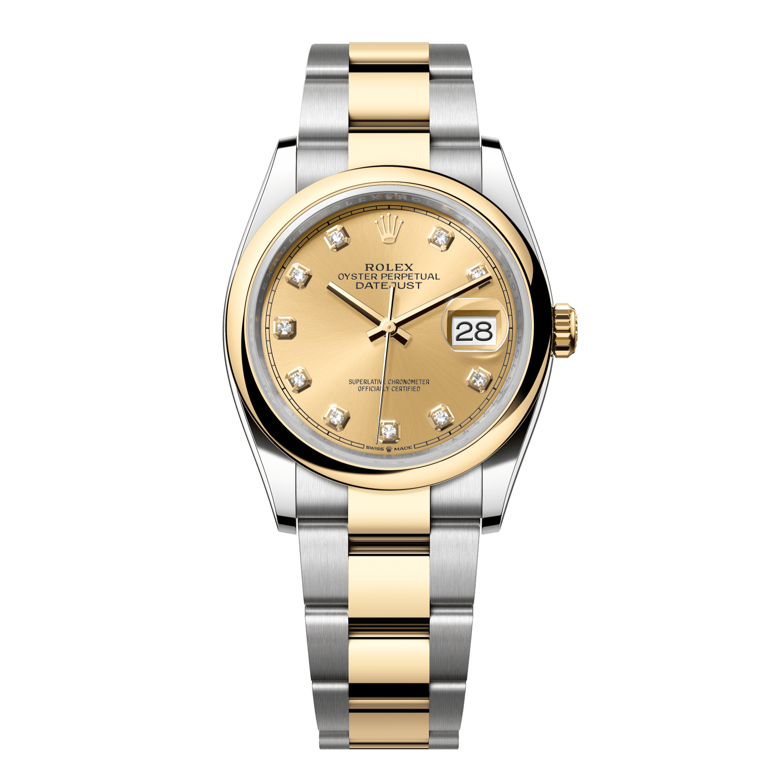 Rolex Datejust 36 36 mm Champagne-Colour Set With Diamonds Dial Oystersteel and 18k Yellow Gold Oyster Bracelet 126203-0018 - WATCHXNYC