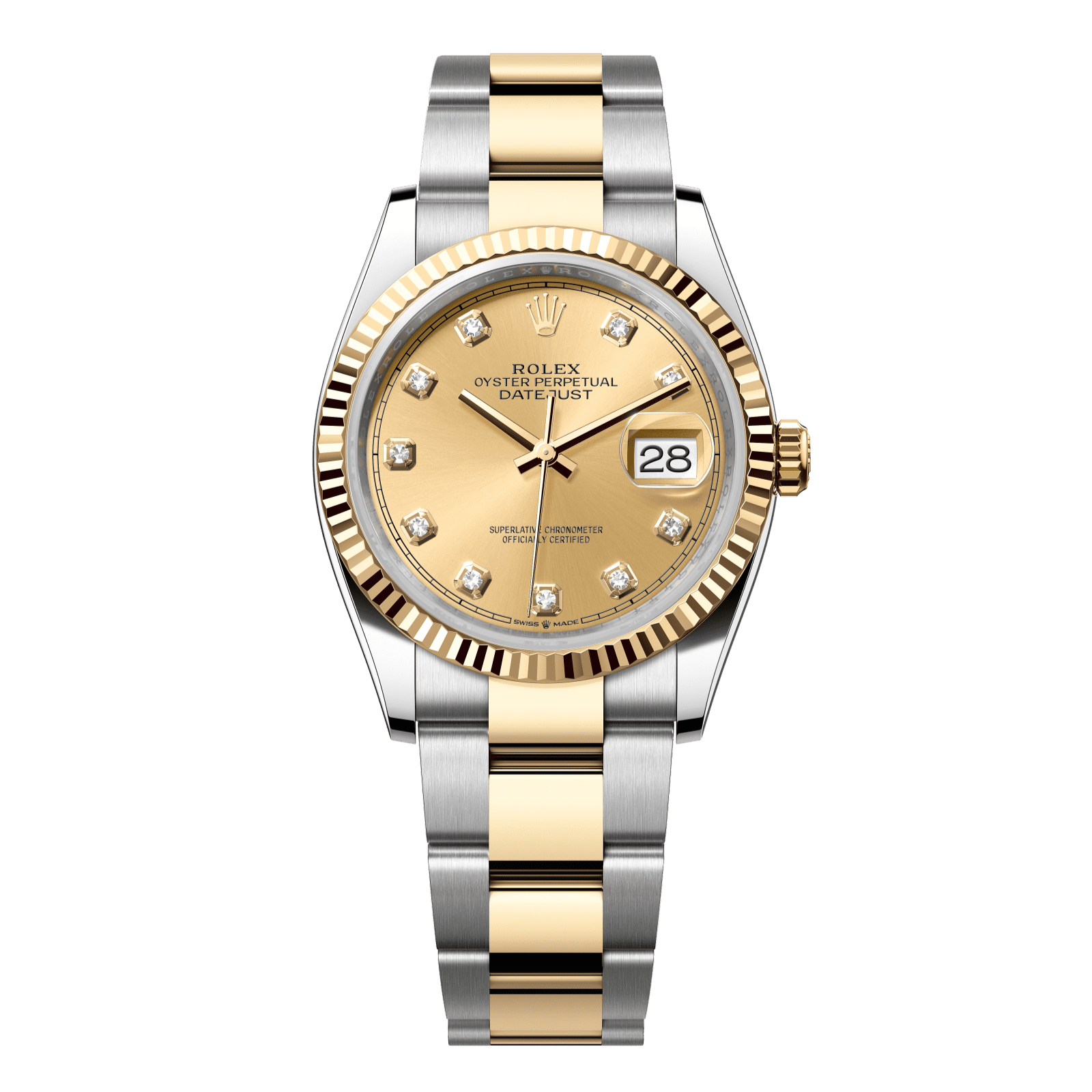 Rolex Datejust 36 36 mm Champagne-Colour Set With Diamonds Dial Oystersteel and 18k Yellow Gold Oyster Bracelet 126233-0018 - WATCHXNYC