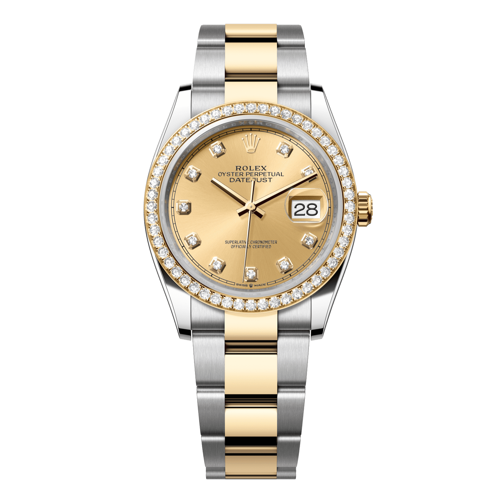 Rolex Datejust 36 36 mm Champagne-Colour Set With Diamonds Dial Oystersteel and 18k Yellow Gold Oyster Bracelet 126283rbr-0004 - WATCHXNYC