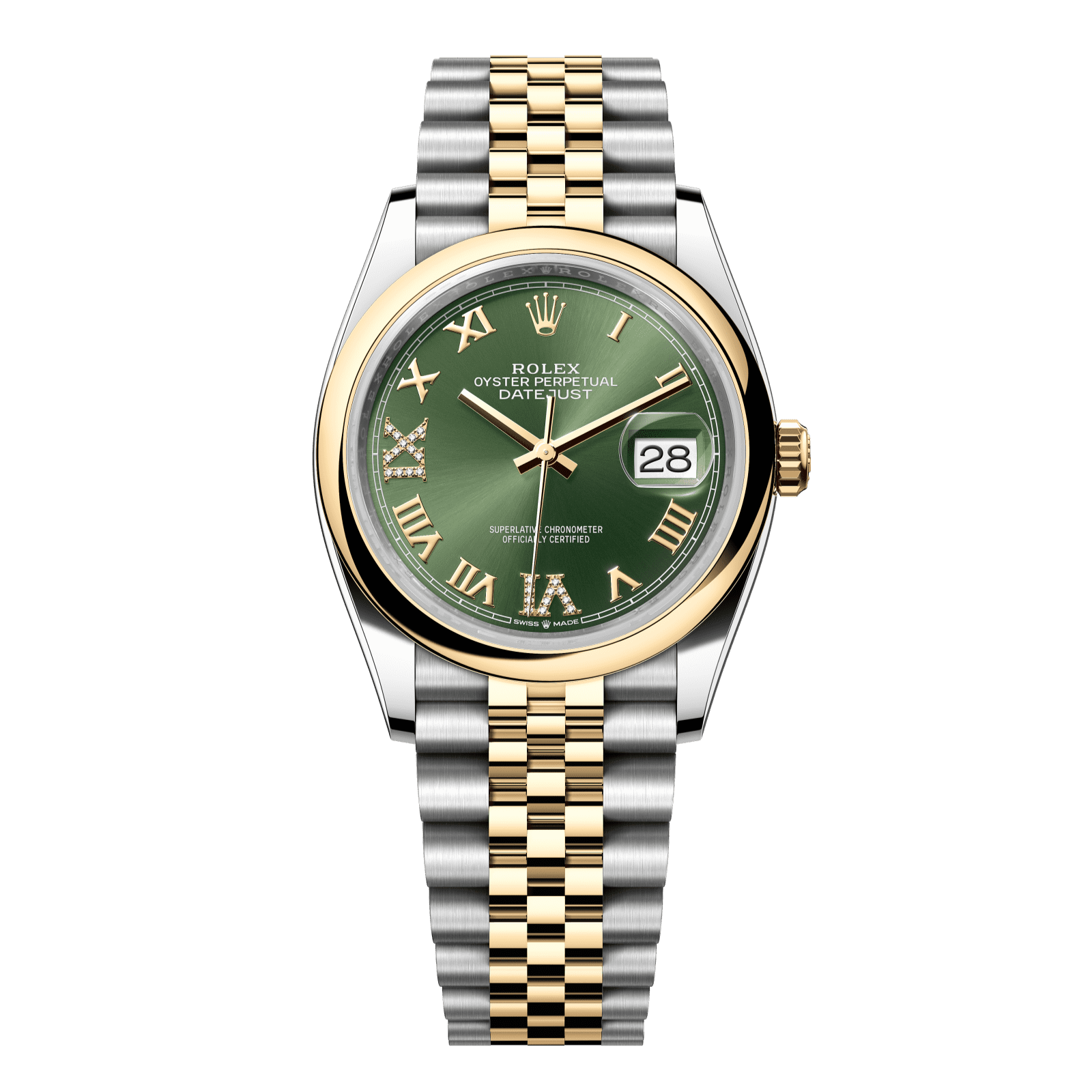 Rolex Datejust 36 36 mm Olive Green Set With Diamonds Dial Oystersteel and 18k Yellow Gold Jubilee Bracelet 126203-0025 - WATCHXNYC