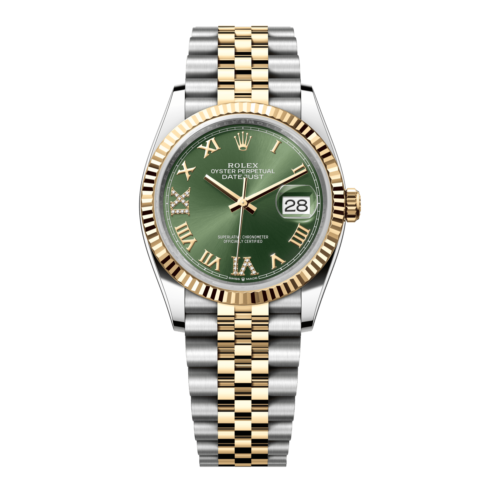 Rolex Datejust 36 36 mm Olive Green Set With Diamonds Dial Oystersteel and 18k Yellow Gold Jubilee Bracelet 126233-0025 - WATCHXNYC