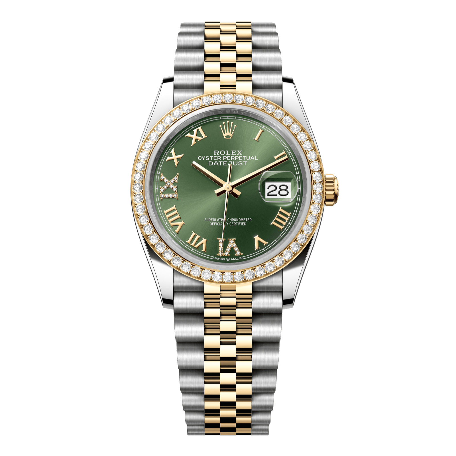 Rolex Datejust 36 36 mm Olive Green Set With Diamonds Dial Oystersteel and 18k Yellow Gold Jubilee Bracelet 126283rbr-0011 - WATCHXNYC