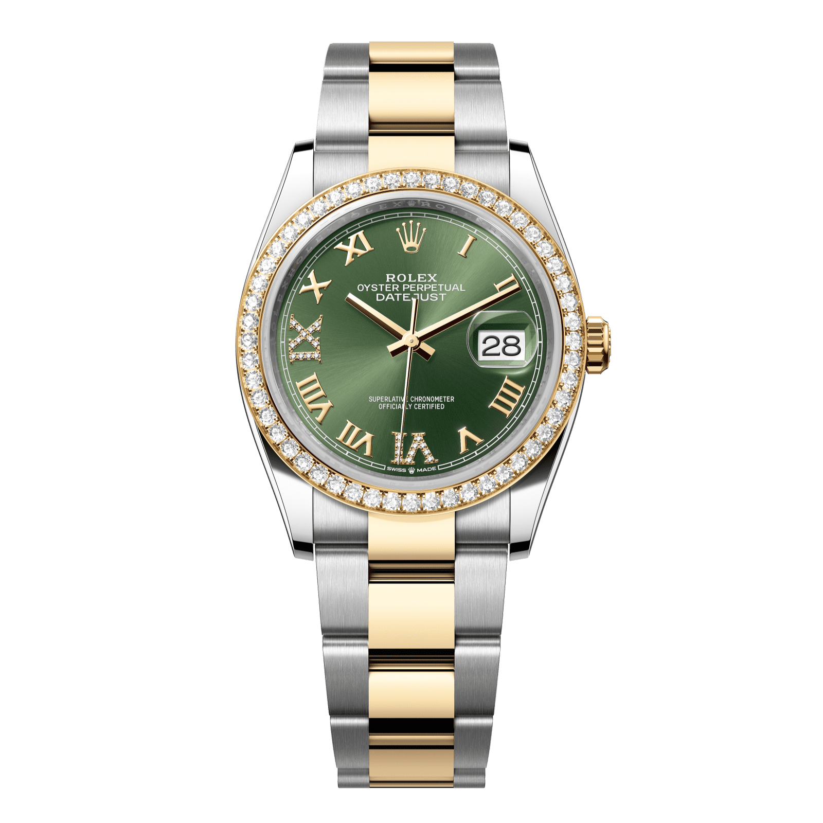 Rolex Datejust 36 36 mm Olive Green Set With Diamonds Dial Oystersteel and 18k Yellow Gold Oyster Bracelet 126283rbr-0012 - WATCHXNYC