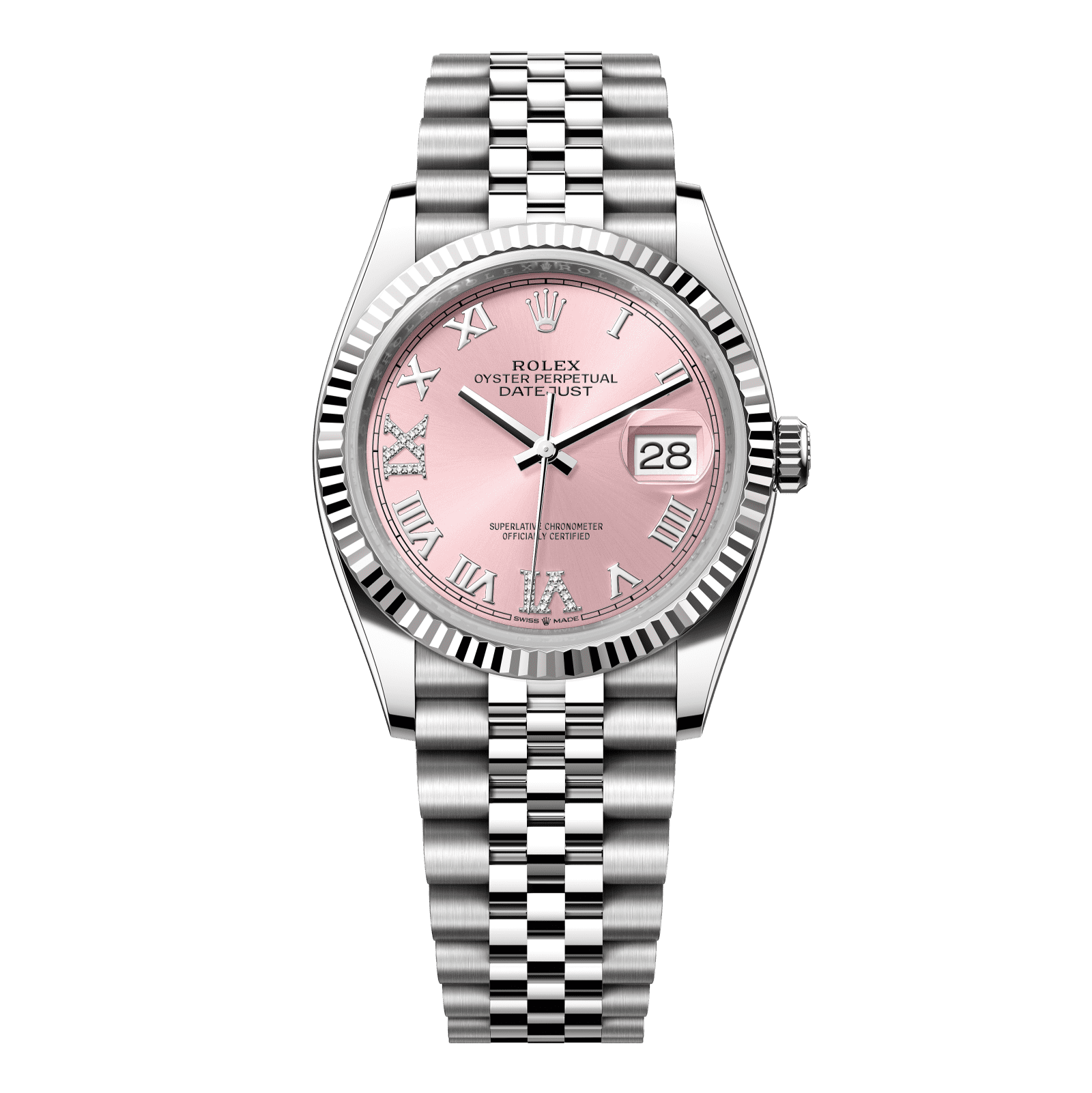 Rolex Datejust 36 36 mm Pink Set With Diamonds Dial Oystersteel and White Gold Jubilee Bracelet 126234-0031 - WATCHXNYC