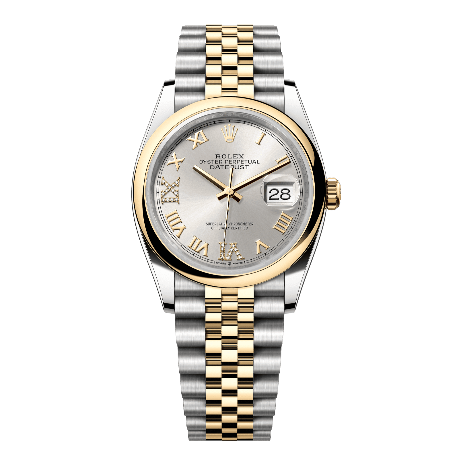 Rolex Datejust 36 36 mm Silver Set With Diamonds Dial Oystersteel and 18k Yellow Gold Jubilee Bracelet 126203-0031 - WATCHXNYC