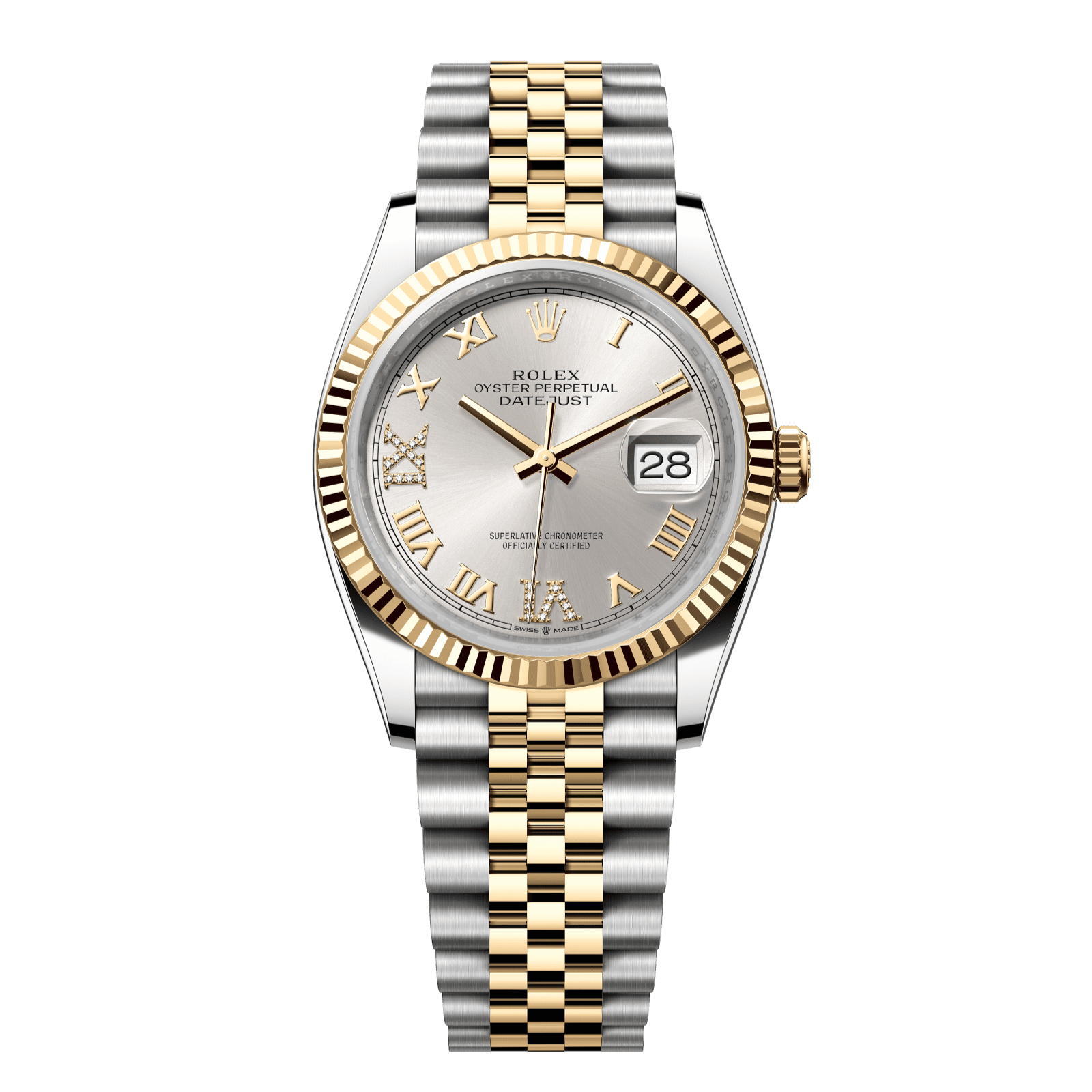 Rolex Datejust 36 36 mm Silver Set With Diamonds Dial Oystersteel and 18k Yellow Gold Jubilee Bracelet 126233-0031 - WATCHXNYC