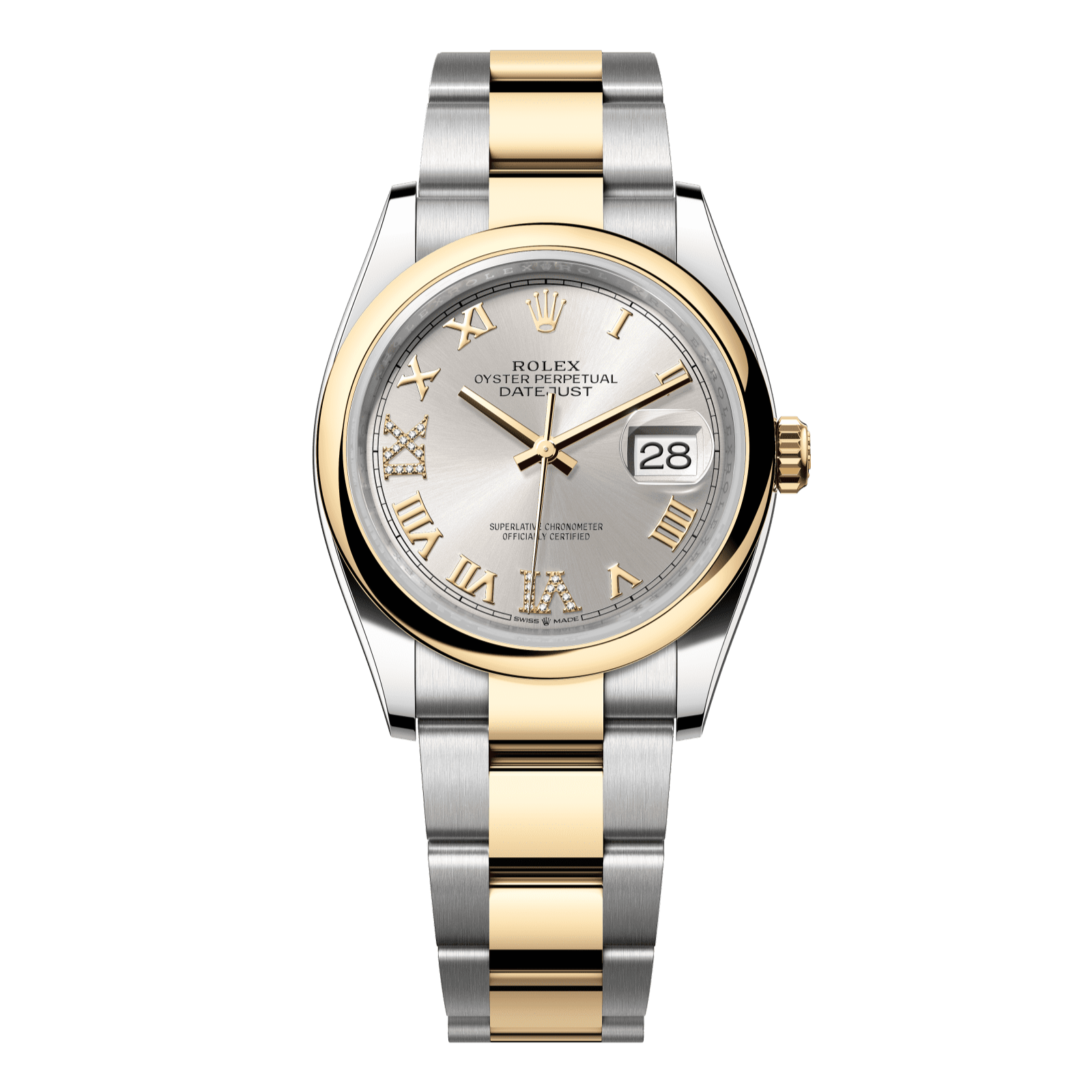 Rolex Datejust 36 36 mm Silver Set With Diamonds Dial Oystersteel and 18k Yellow Gold Oyster Bracelet 126203-0032 - WATCHXNYC