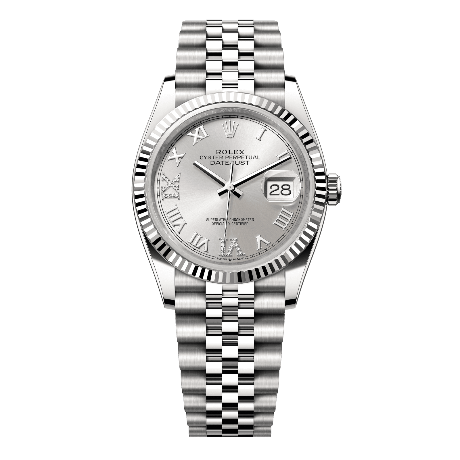 Rolex Datejust 36 36 mm Silver Set With Diamonds Dial Oystersteel and White Gold Jubilee Bracelet 126234-0029 - WATCHXNYC