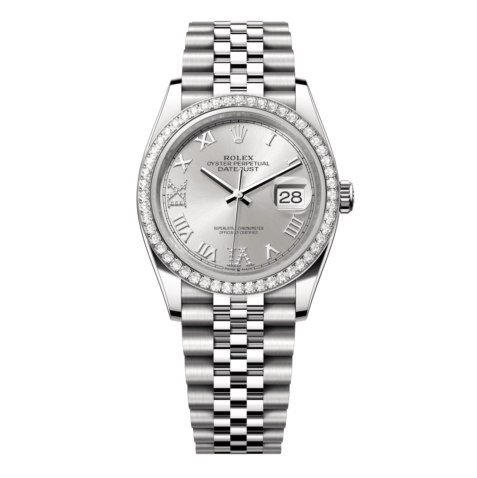 Rolex Datejust 36 36 mm Silver Set With Diamonds Dial Oystersteel and White Gold Jubilee Bracelet 126284rbr-0021 - WATCHXNYC