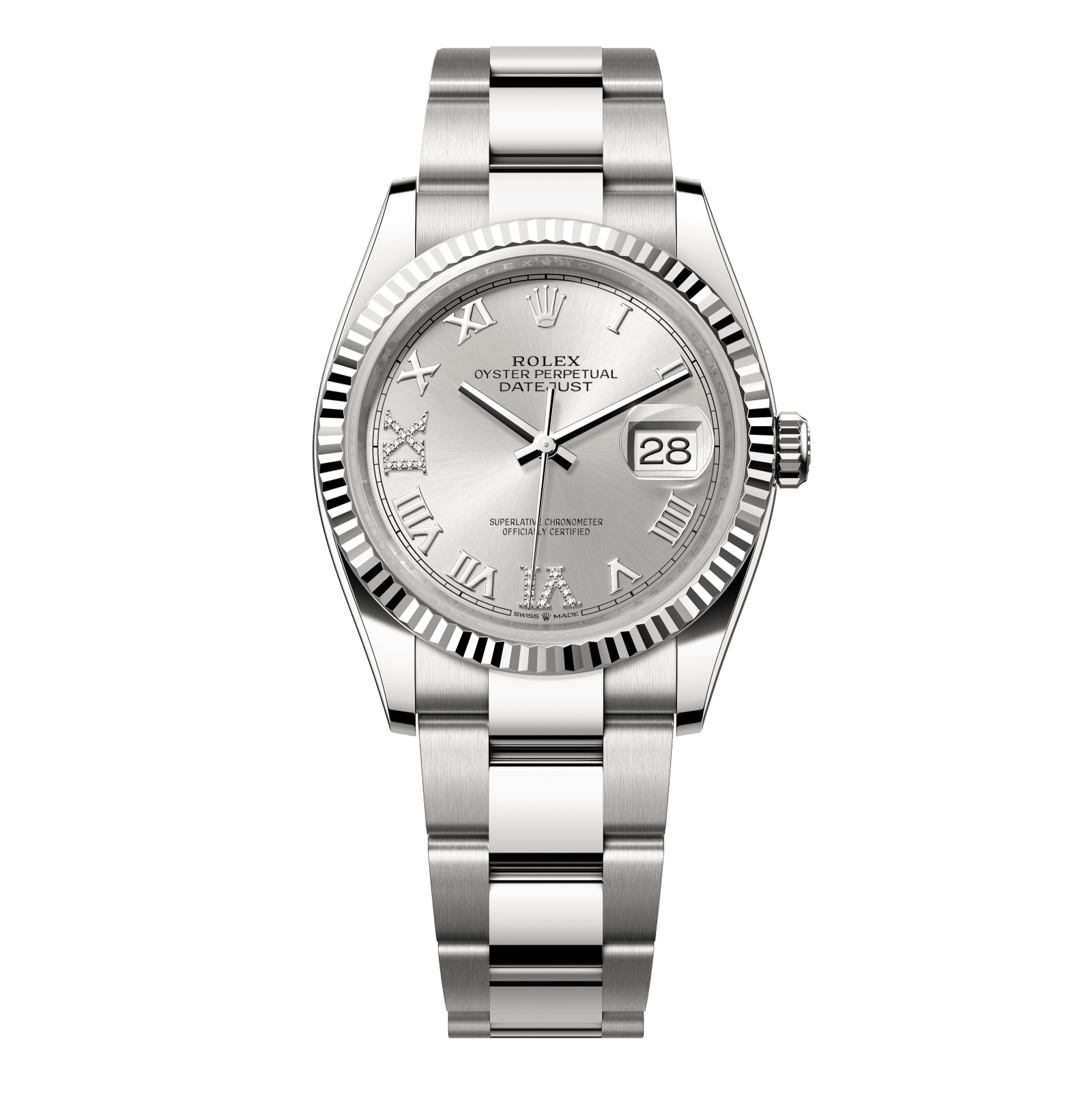 Rolex Datejust 36 36 mm Silver Set With Diamonds Dial Oystersteel and White Gold Oyster Bracelet 126234-0030 - WATCHXNYC