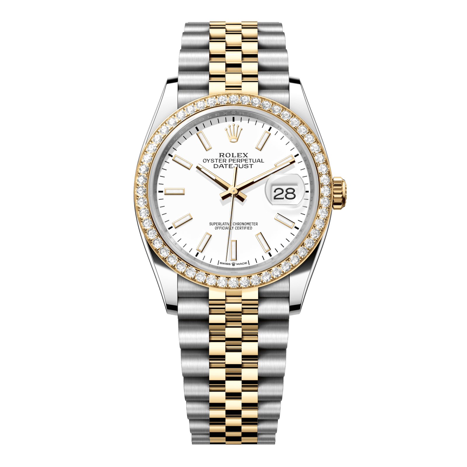 Rolex Datejust 36 36 mm White Dial  with Diamonds Oystersteel and 18k Yellow Gold Jubilee Bracelet 126283rbr-0005 - WATCHXNYC