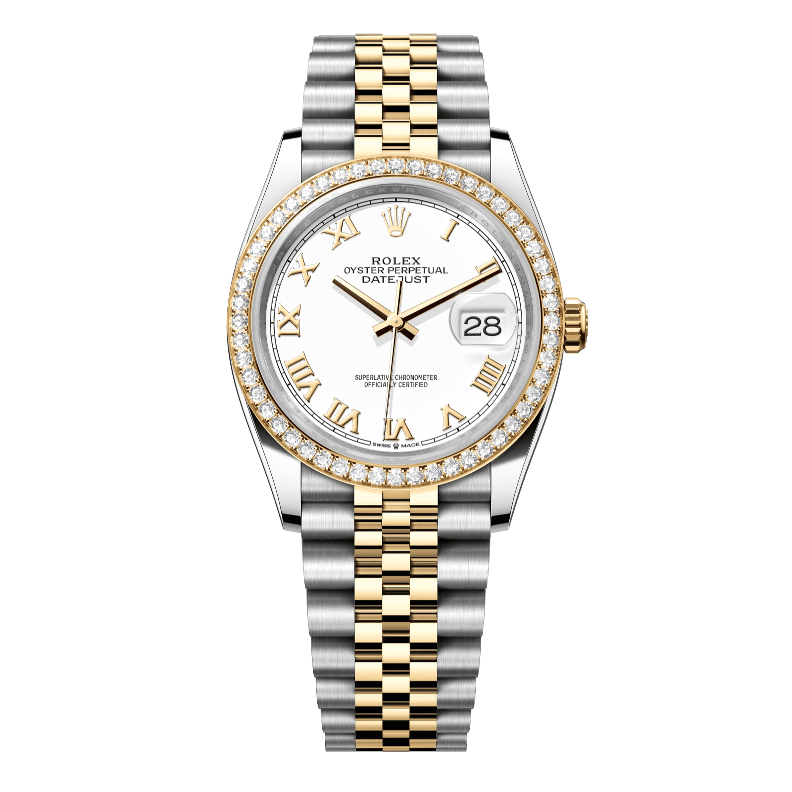Rolex Datejust 36 36 mm White Dial  with Diamonds Oystersteel and 18k Yellow Gold Jubilee Bracelet 126283rbr-0015 - WATCHXNYC