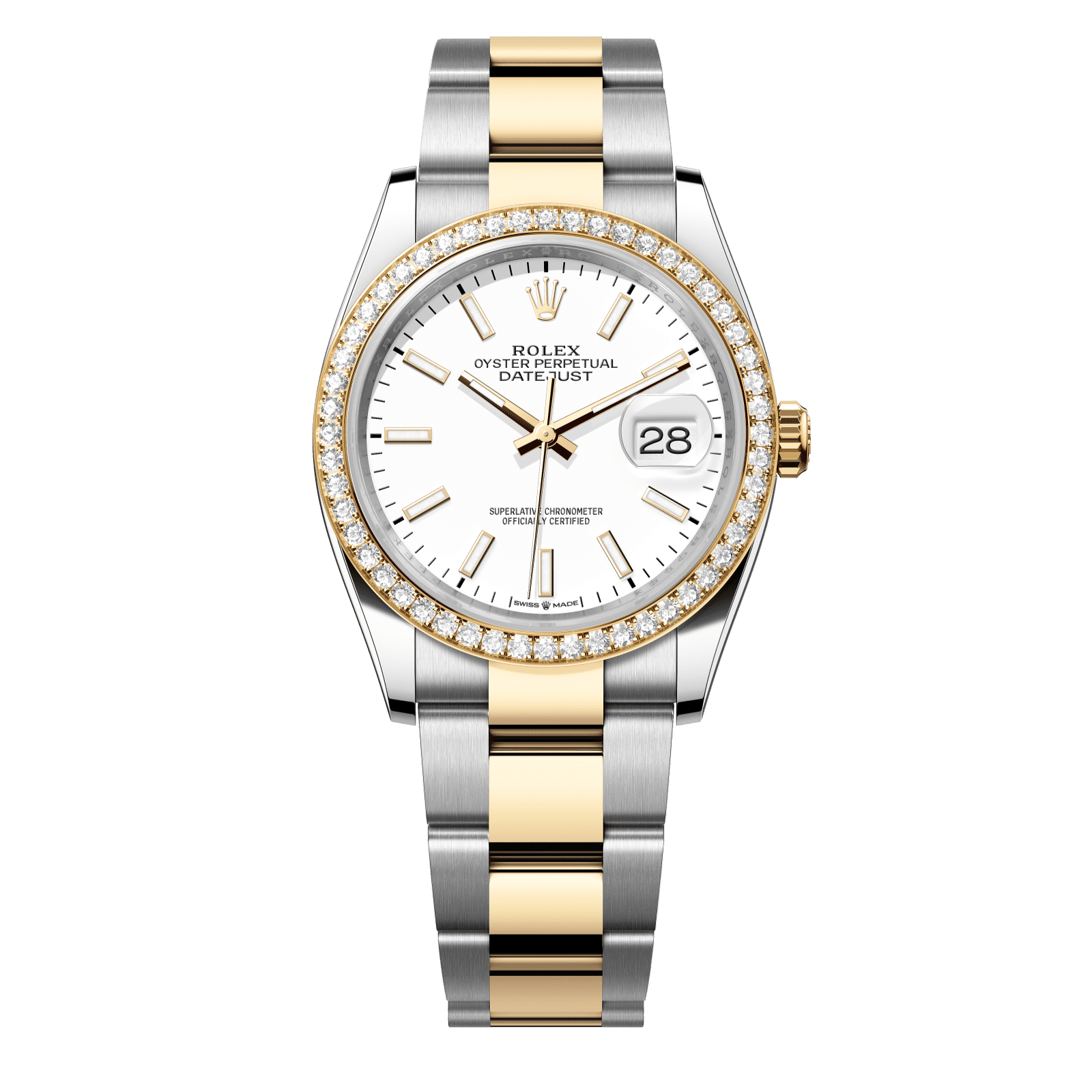 Rolex Datejust 36 36 mm White Dial with Diamonds  Oystersteel and 18k Yellow Gold Oyster Bracelet 126283rbr-0006 - WATCHXNYC