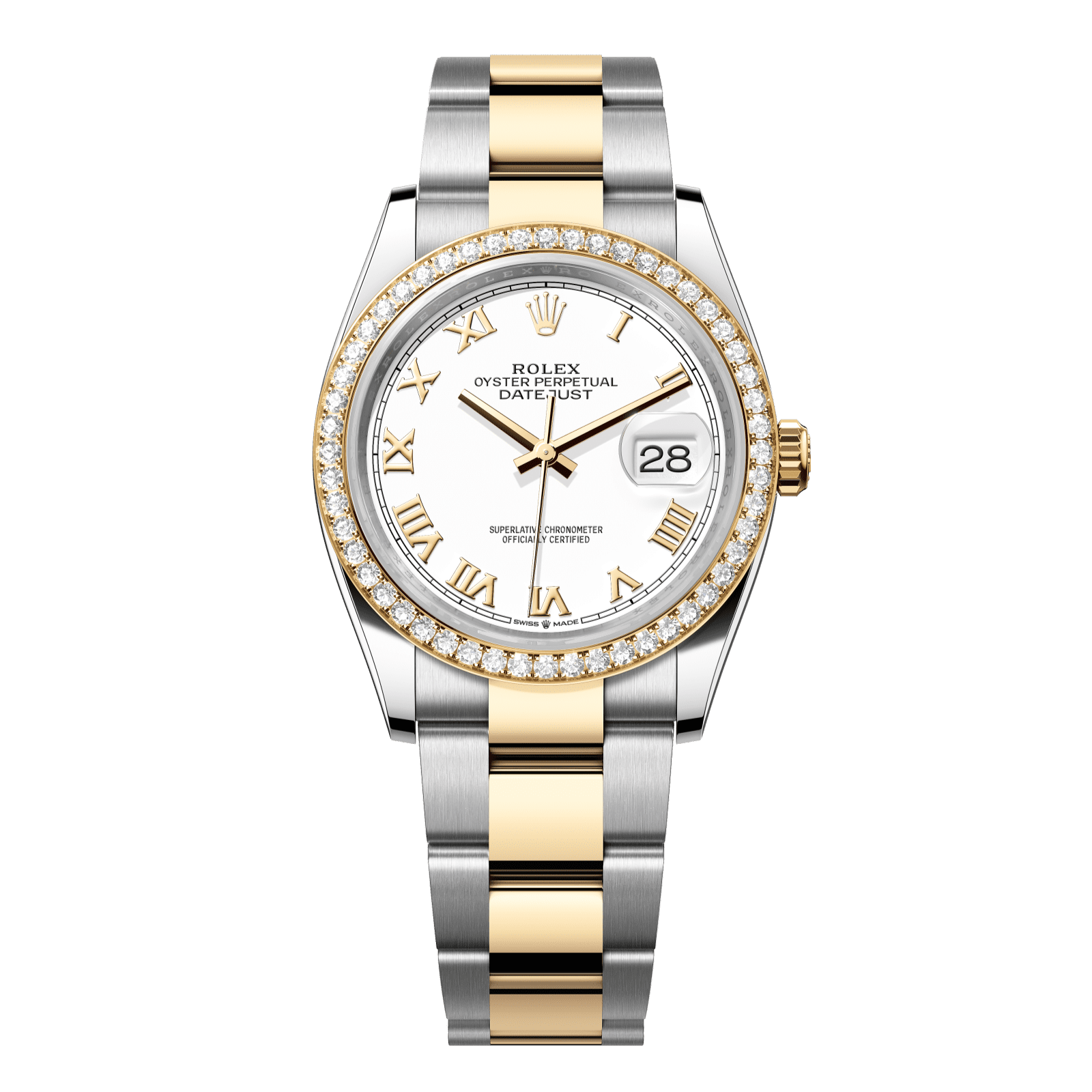 Rolex Datejust 36 36 mm White Dial  with Diamonds Oystersteel and 18k Yellow Gold Oyster Bracelet 126283rbr-0016 - WATCHXNYC