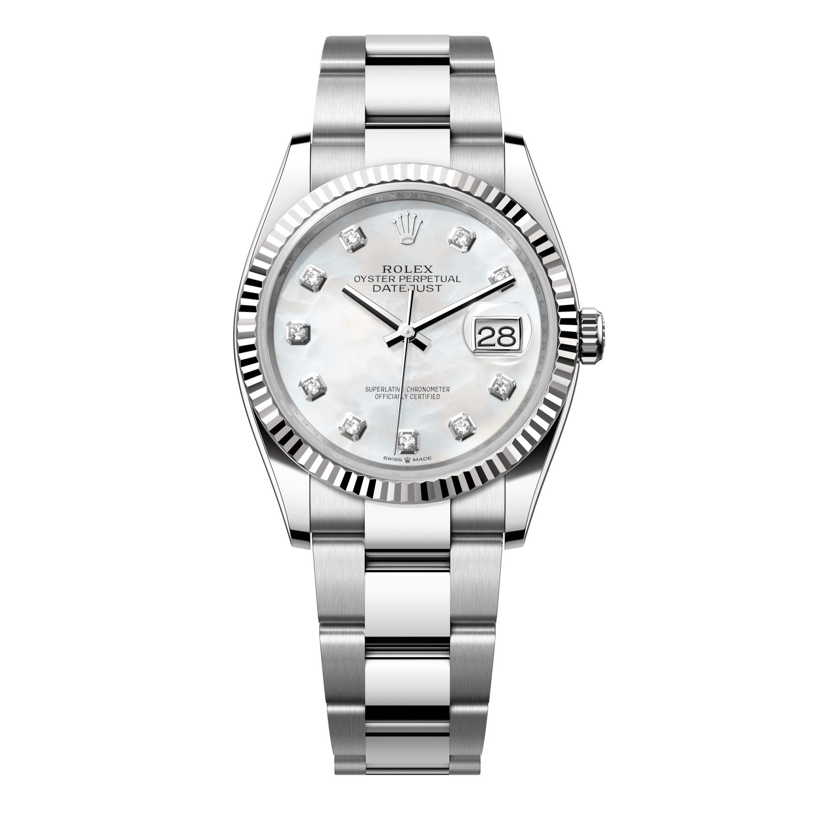 Rolex Datejust 36 36 mm White Mother-Of-Pearl Dial with Diamonds Oystersteel and White Gold Oyster Bracelet 126234-0020 - WATCHXNYC