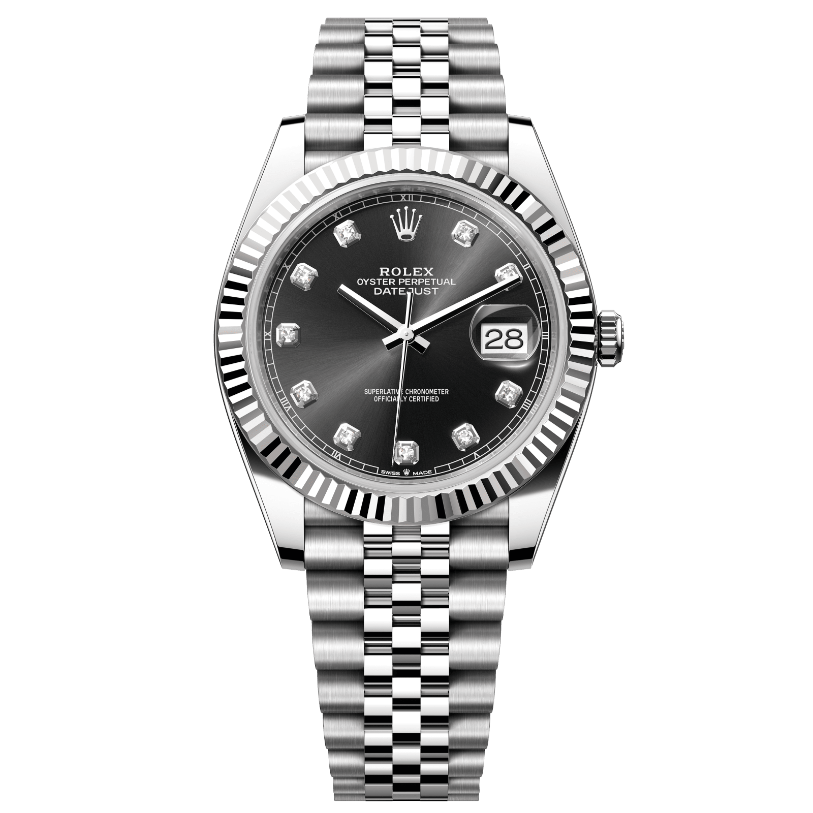 Rolex Datejust 41 41 mm Bright Black Dial with Diamonds Oystersteel and White Gold Jubilee Bracelet 126334-0012 - WATCHXNYC
