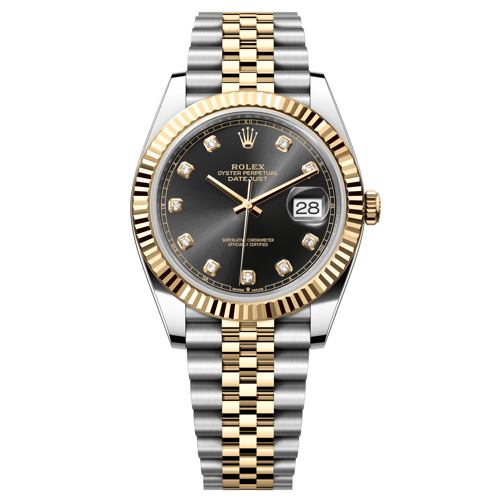 Rolex Datejust 41 41 mm Bright Black Set With Diamonds Dial Oystersteel and 18k Yellow Gold Jubilee Bracelet 126333-0006 - WATCHXNYC