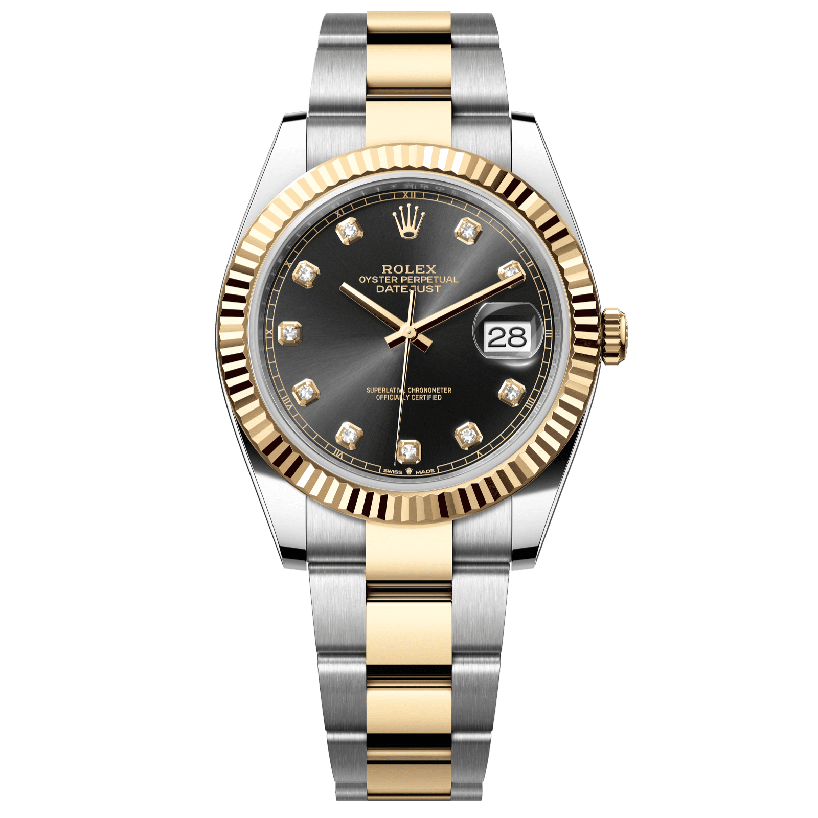 Rolex Datejust 41 41 mm Bright Black Set With Diamonds Dial Oystersteel and 18k Yellow Gold Oyster Bracelet 126333-0005 - WATCHXNYC