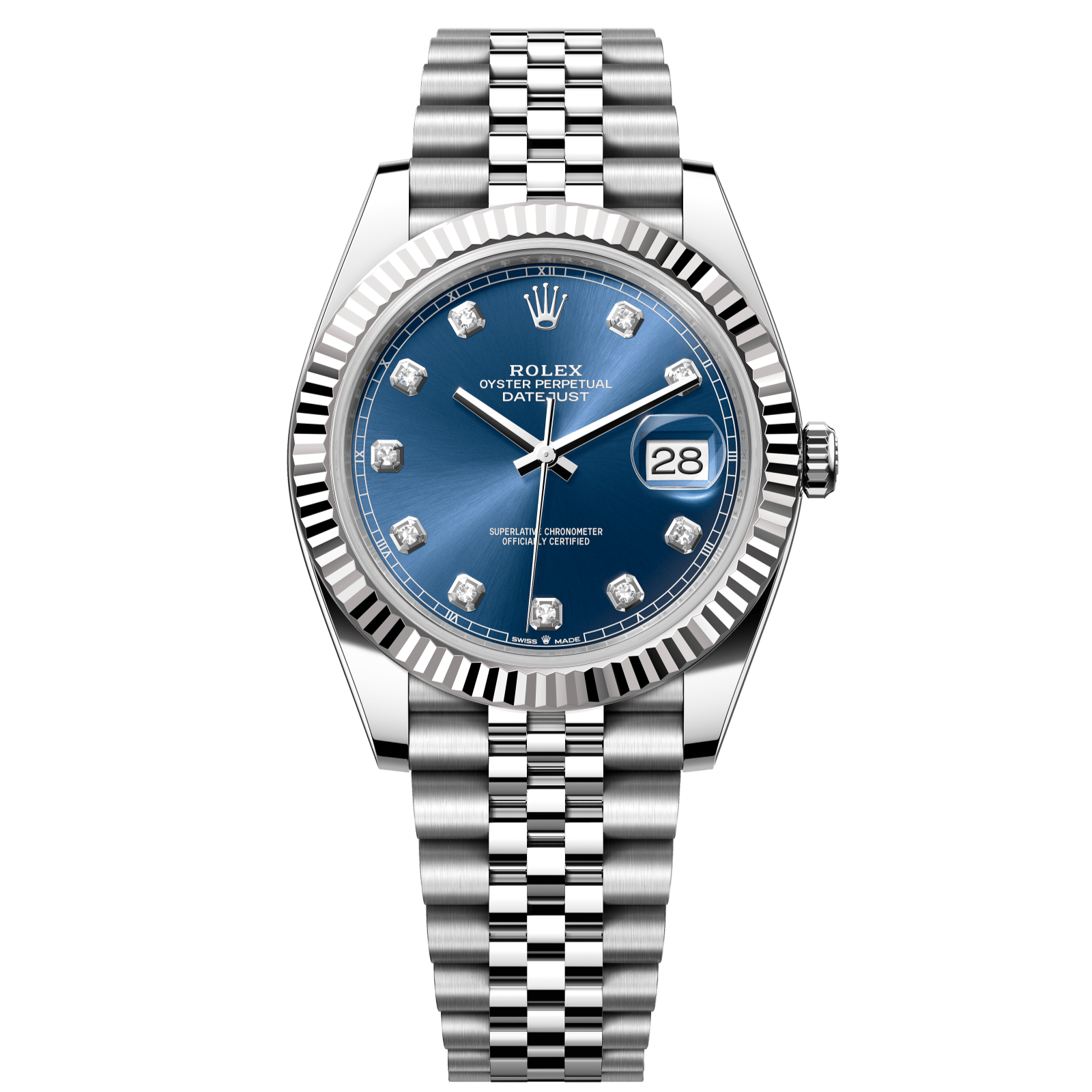 Rolex Datejust 41 41 mm Bright Blue Dial with Diamonds Oystersteel and White Gold Jubilee Bracelet 126334-0016 - WATCHXNYC