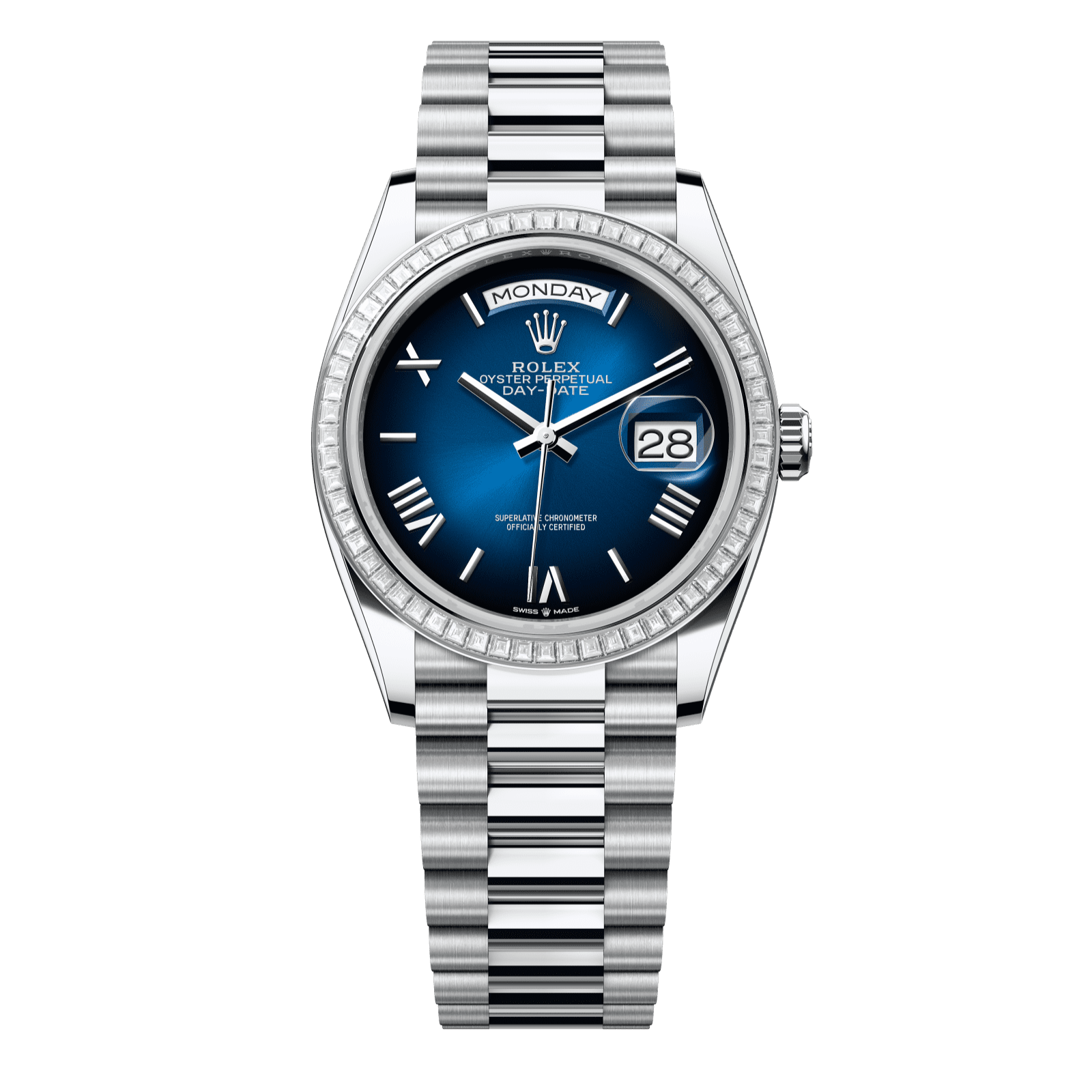 Rolex Day-Date 36 36 mm Blue OmbrÈ Dial with Diamonds Platinum President Bracelet 128396tbr-0021 - WATCHXNYC