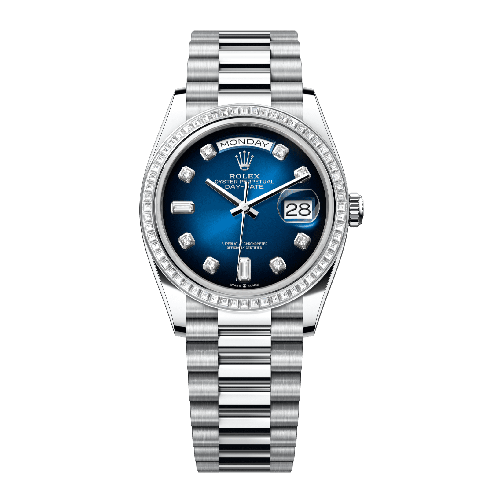 Rolex Day-Date 36 36 mm Blue Ombre? Set With Diamonds Dial Platinum President Bracelet 128396tbr-0008 - WATCHXNYC