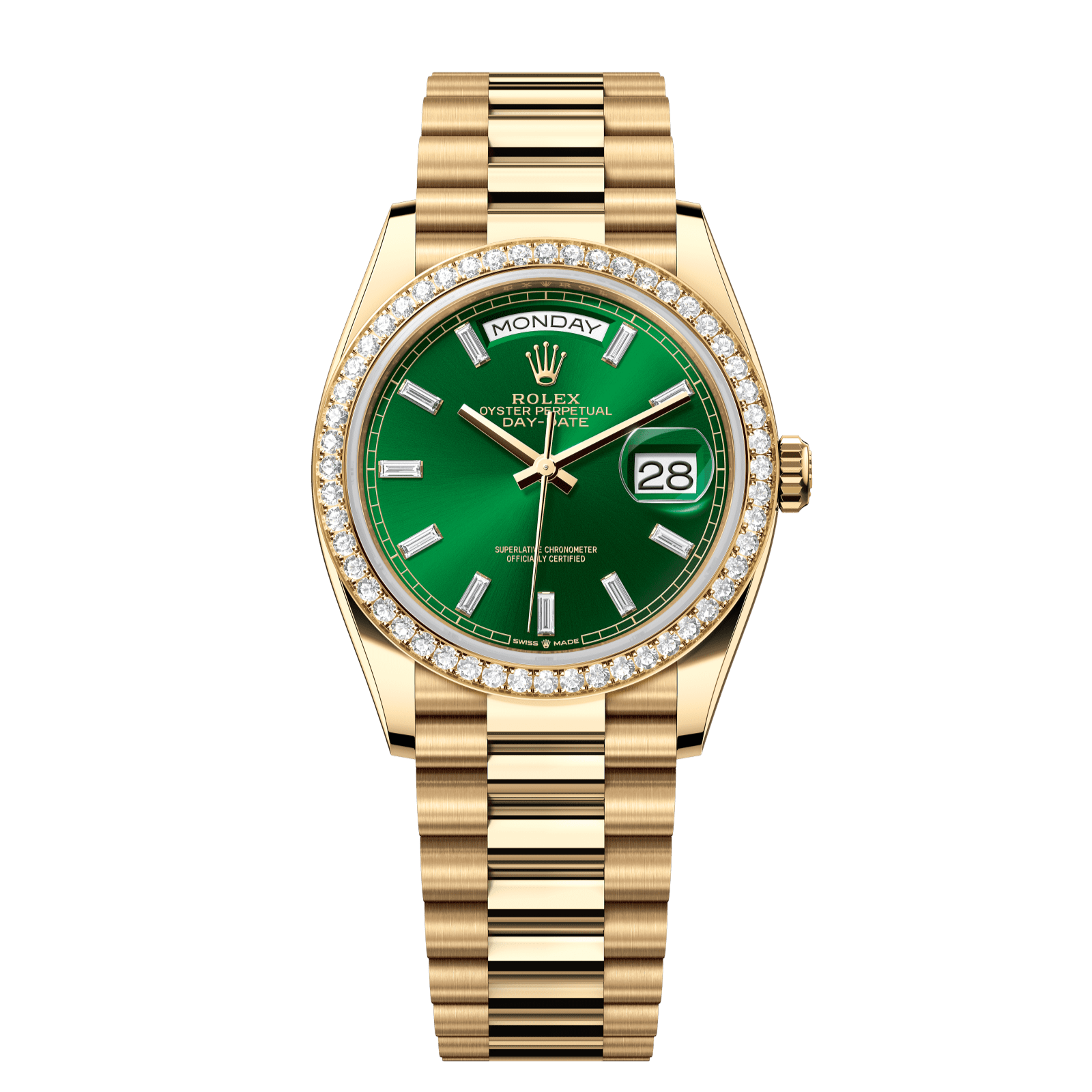 Rolex Day-Date 36 36 mm Bright Green Set With Diamonds Dial 18k Yellow Gold President Bracelet 128348rbr-0078 - WATCHXNYC