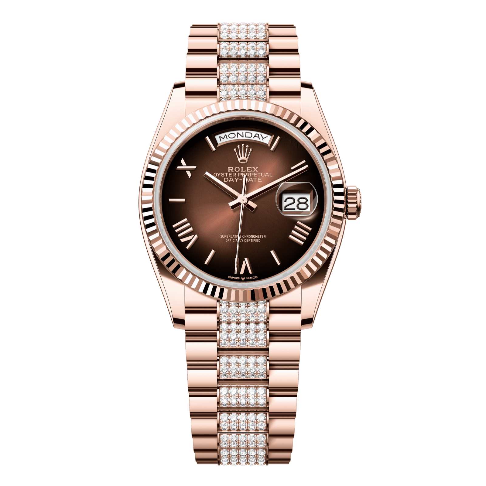 Rolex Day-Date 36 36 mm Brown OmbrÈ Dial 18 kt Everose Gold President Bracelet with Diamonds 128235-0076 - WATCHXNYC