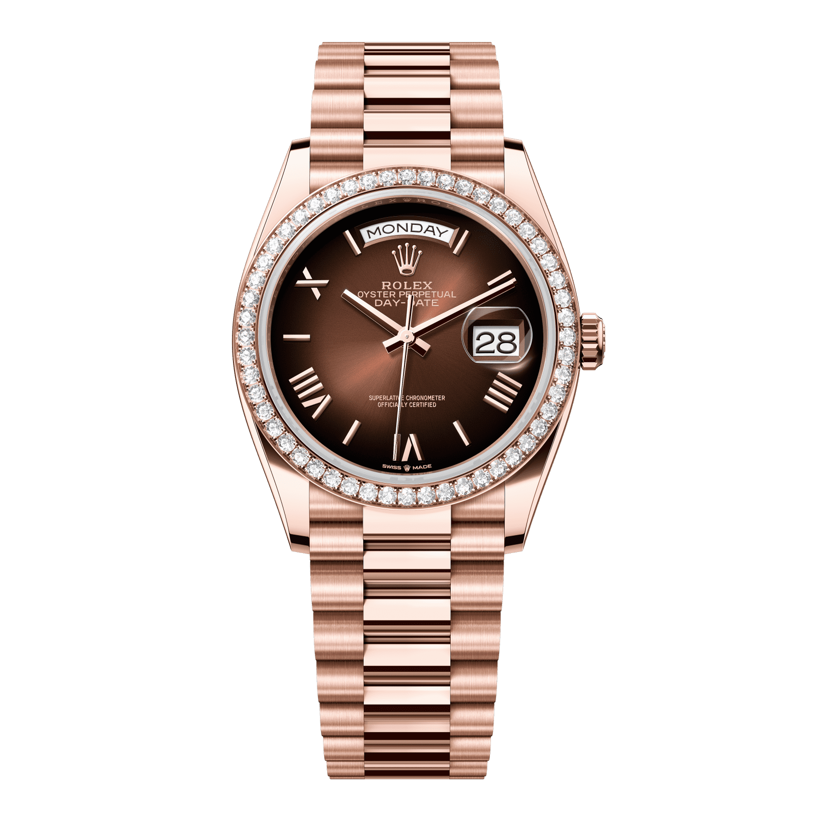 Rolex Day-Date 36 36 mm Brown OmbrÈ Dial with Diamonds 18 kt Everose Gold President Bracelet 128345rbr-0075 - WATCHXNYC
