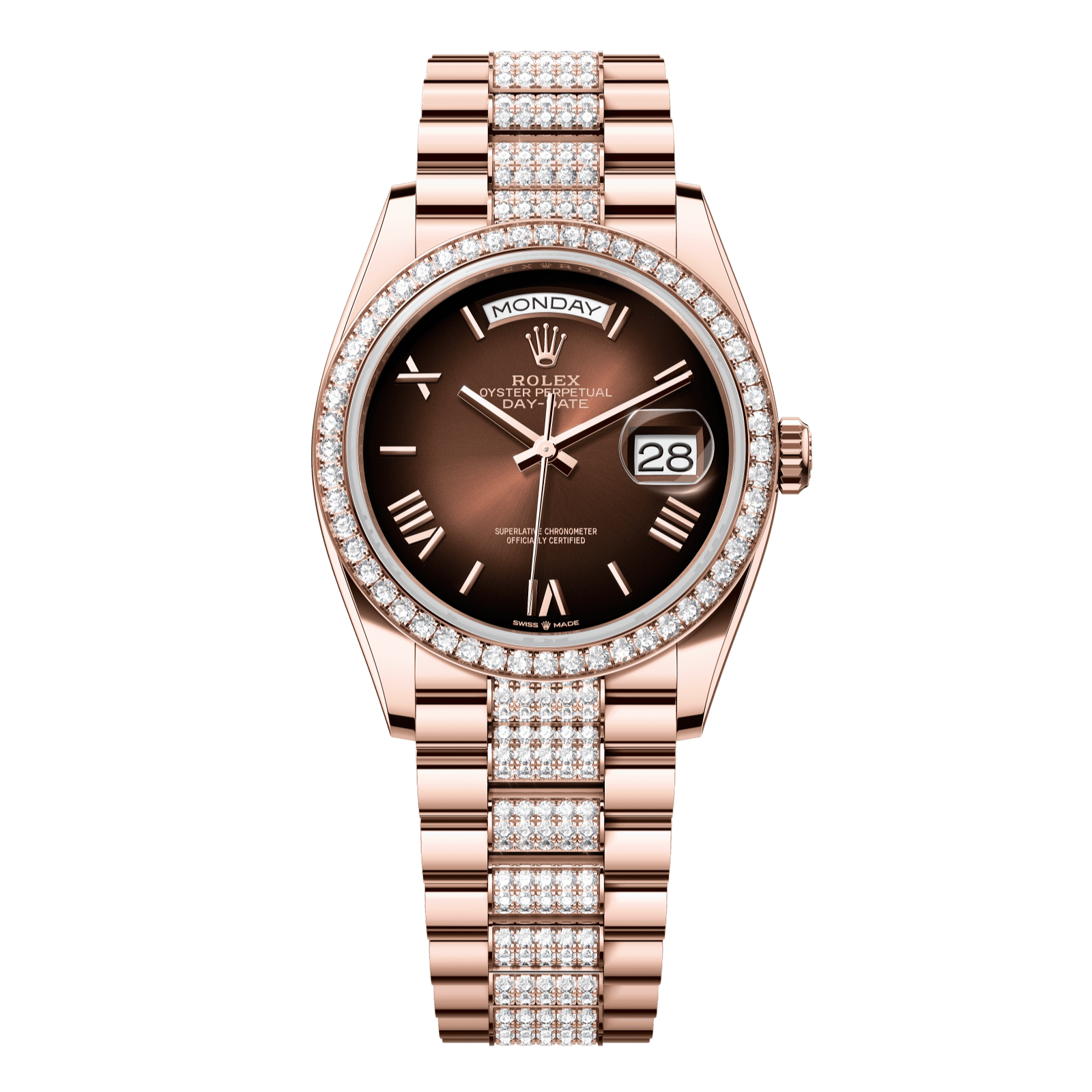 Rolex Day-Date 36 36 mm Brown OmbrÈ Dial with Diamonds 18 kt Everose Gold President Bracelet 128345rbr-0076 - WATCHXNYC