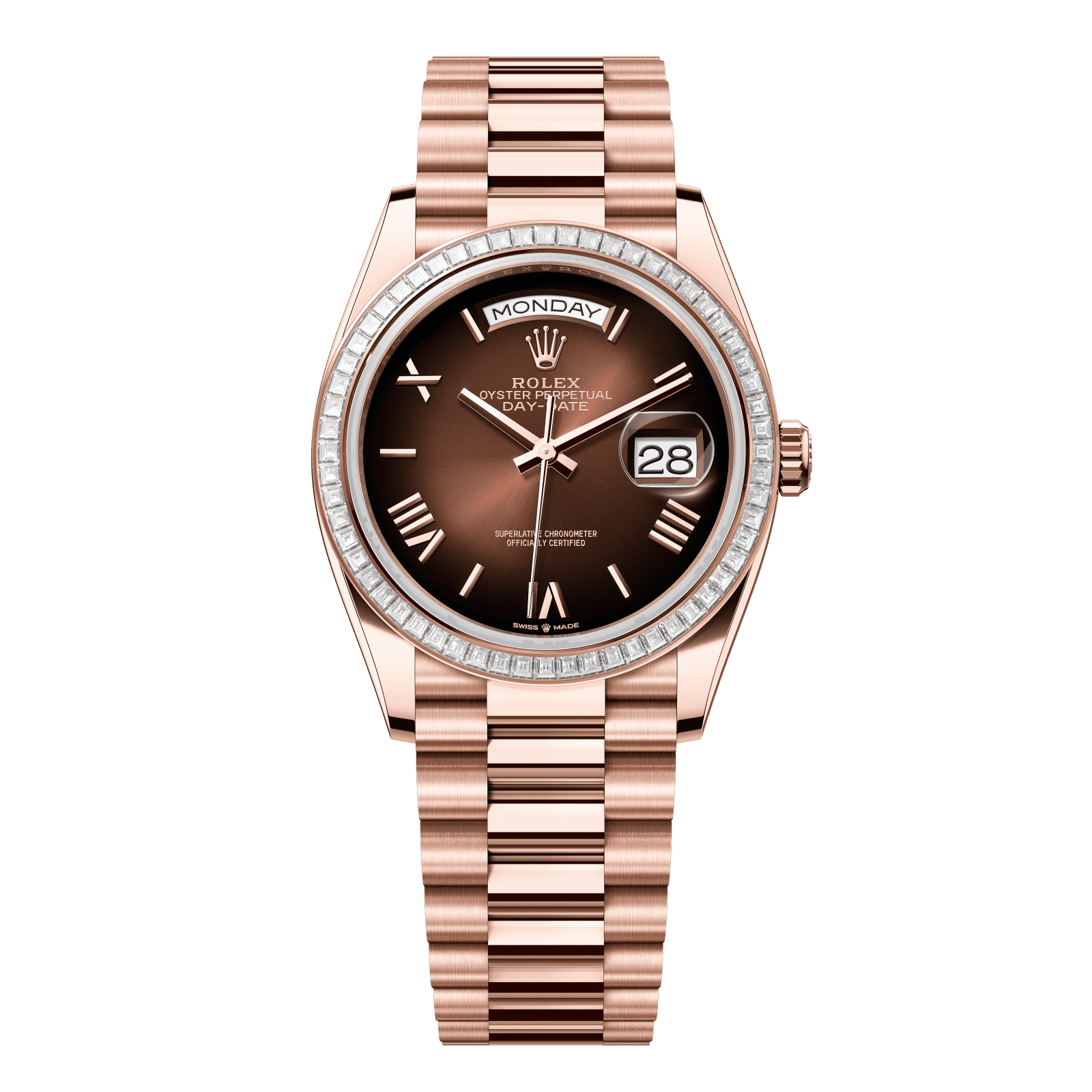 Rolex Day-Date 36 36 mm Brown OmbrÈ Dial with Diamonds 18 kt Everose Gold President Bracelet 128395tbr-0024 - WATCHXNYC