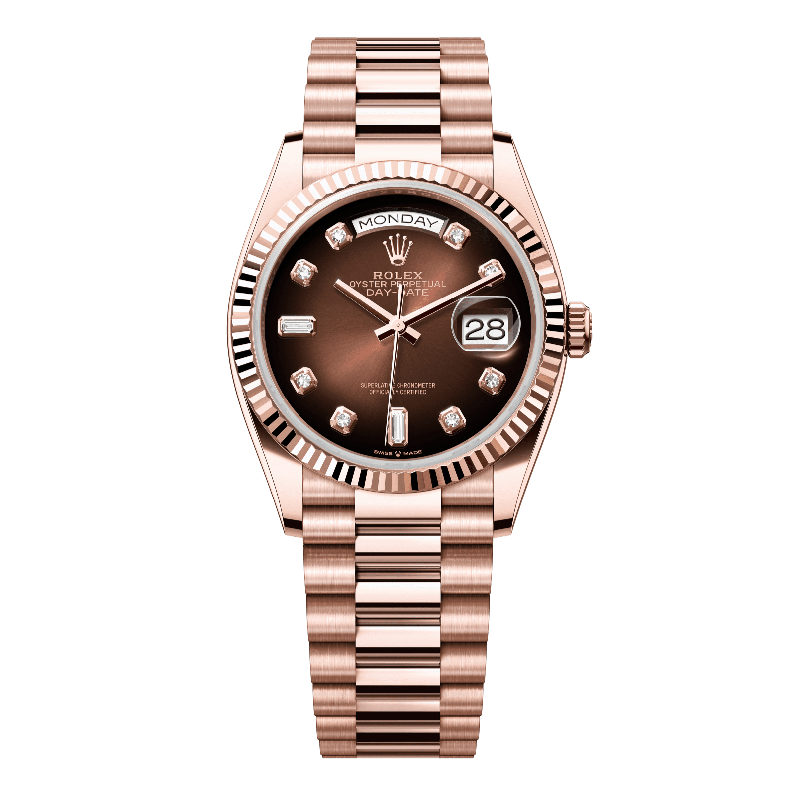 Rolex Day-Date 36 36 mm Brown Ombre? Set With Diamonds Dial 18 kt Everose Gold President Bracelet 128235-0037 - WATCHXNYC